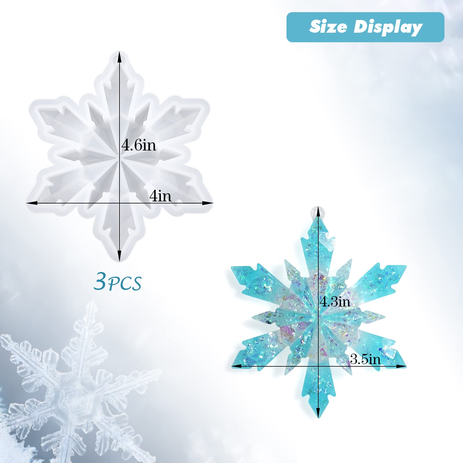3Pcs Snowflake Silicone Molds for Resin - Christmas Ornament DIY Kit, Xmas Decoration Gift for Holiday Crafts, Home Decor & Party Favors