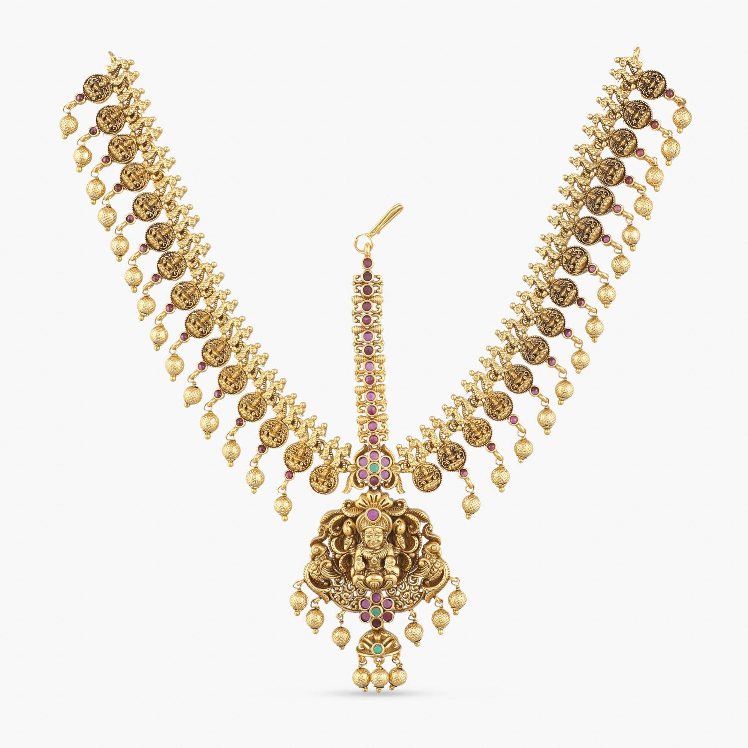 Gayatri Antique Temple Bridal Jewelry Set - Handcrafted Indian Wedding Necklace & Earrings for Brides, Ethnic Temple Jewelry for Special Occasions