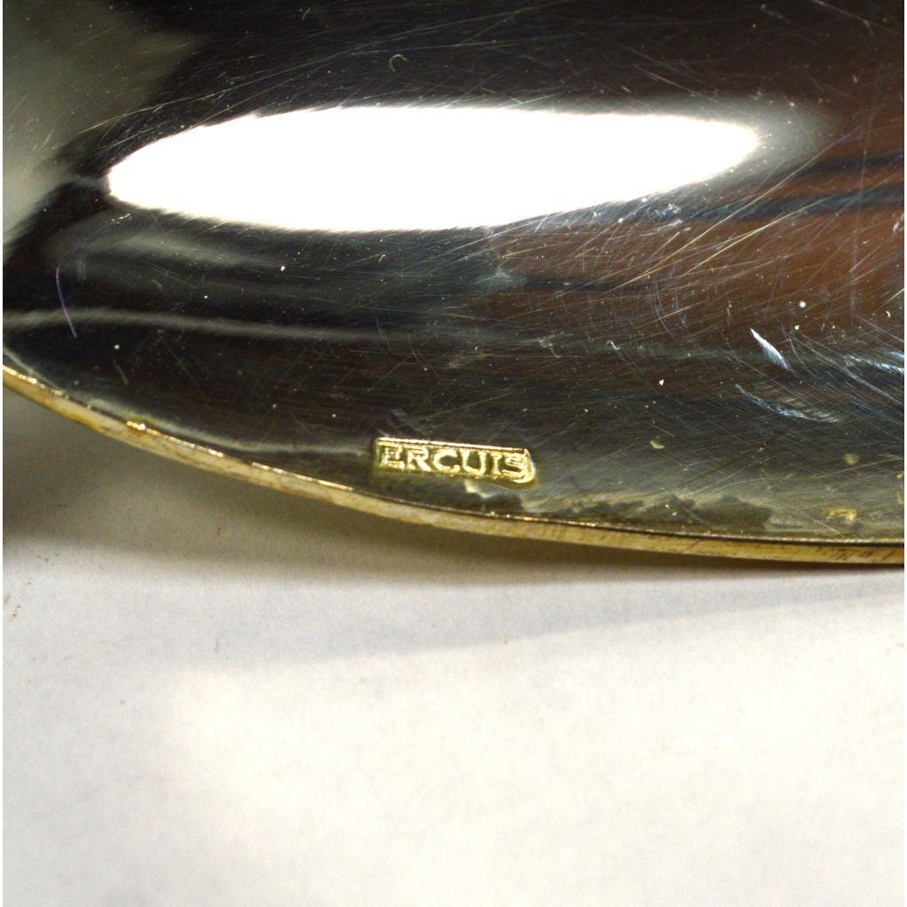 Antique ERCUIS Silver Plated French Oval Serving Spoon with Wave Pattern - Perfect for Elegant Dining, Tea Parties & Vintage Table Settings