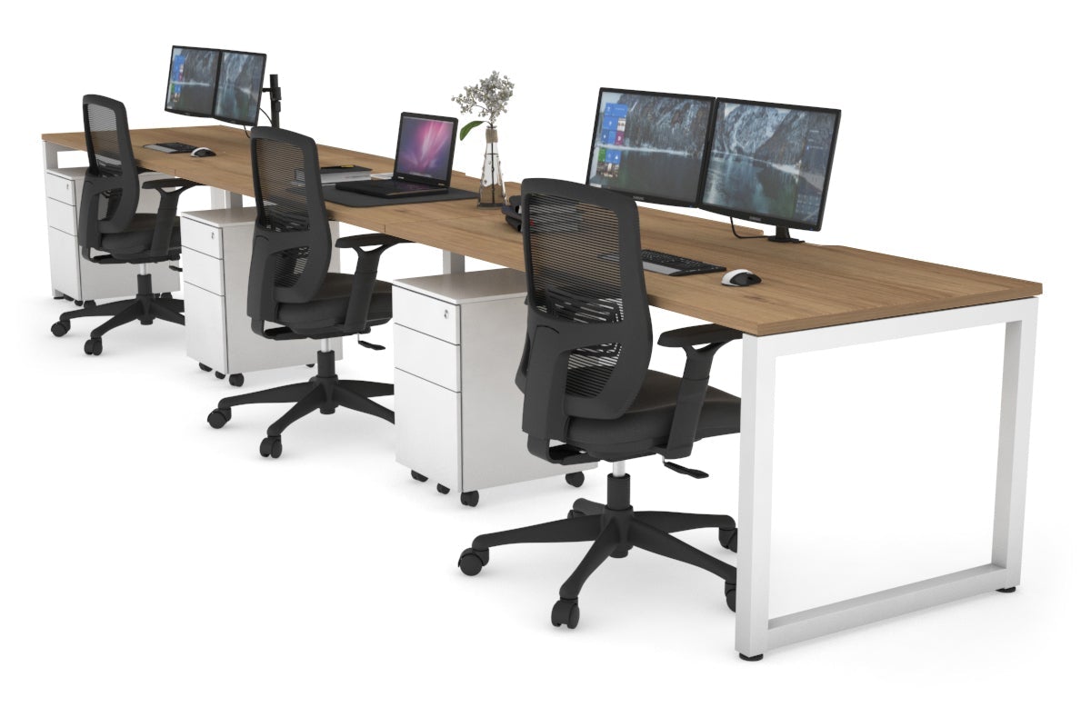 Quadro Loop Legs 3-Person Office Workstation - 1400L x 800W with Cable Management | Modern Office Desk for Collaborative Workspaces & Home Offices