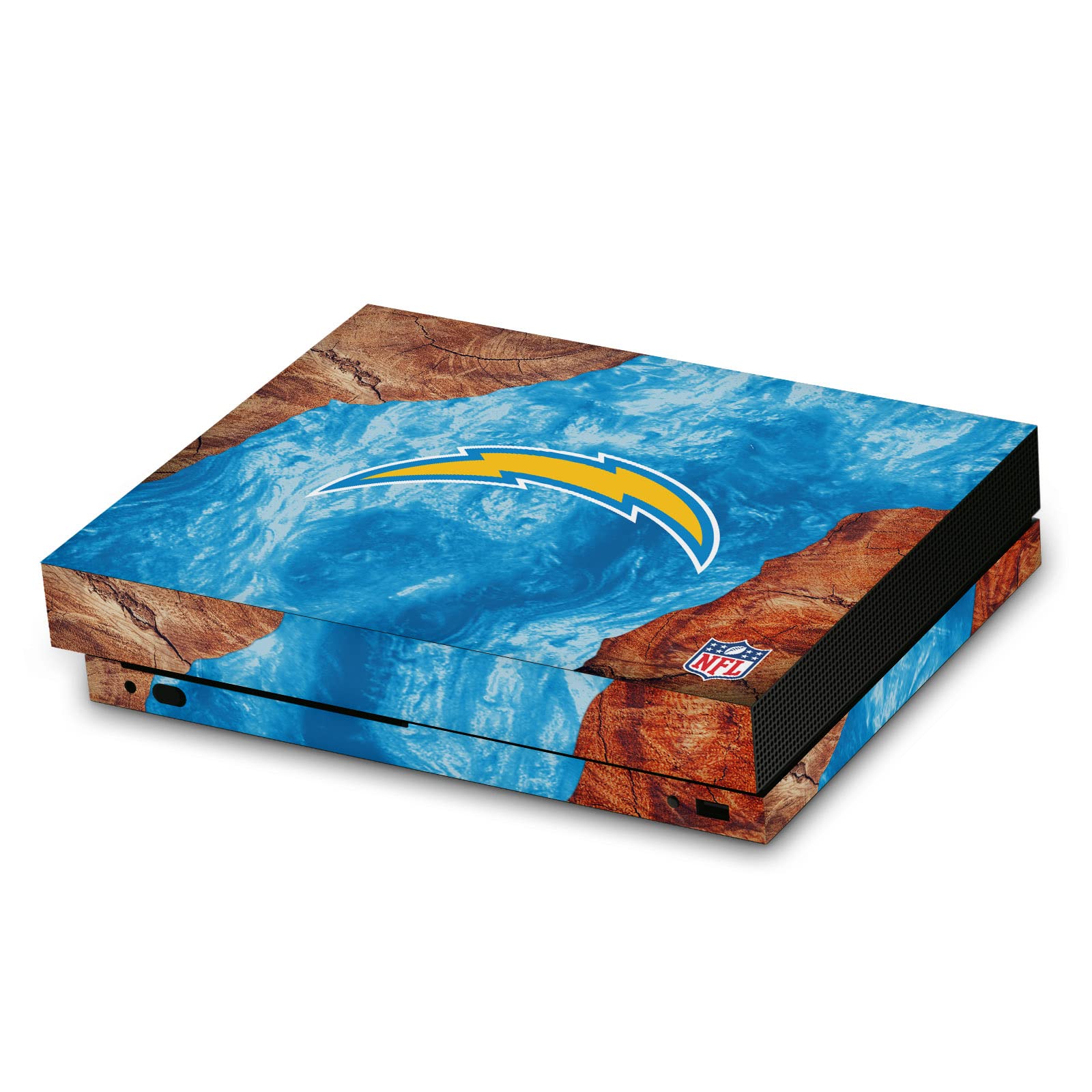 Official NFL Licensed Los Angeles Chargers Wood & Resin Vinyl Gaming Skin Sticker Cover Compatible with Xbox One X Console - Perfect for Gamers & NFL Fans, Great Gift for Sports Enthusiasts