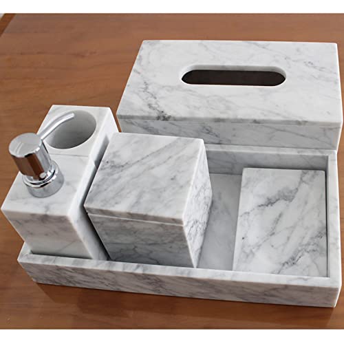 Premium Natural Stone Bathroom Accessory Set - 6-Piece Luxury Spa Collection with Soap Dispenser, Toothbrush Holder, Drinking Glass, Soap Dish & Tissue Box | Elegant Home Decor for Modern Bathrooms, Spa Retreats & Guest Suites