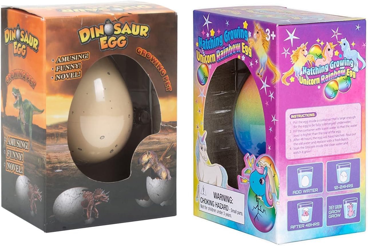 Growing Dinosaur & Unicorn Hatching Egg Toy Set - 4 Piece STEM Educational Kids Toy for Science Experiments & Imaginative Play | Fun Birthday Gift for Boys & Girls Ages 5-12
