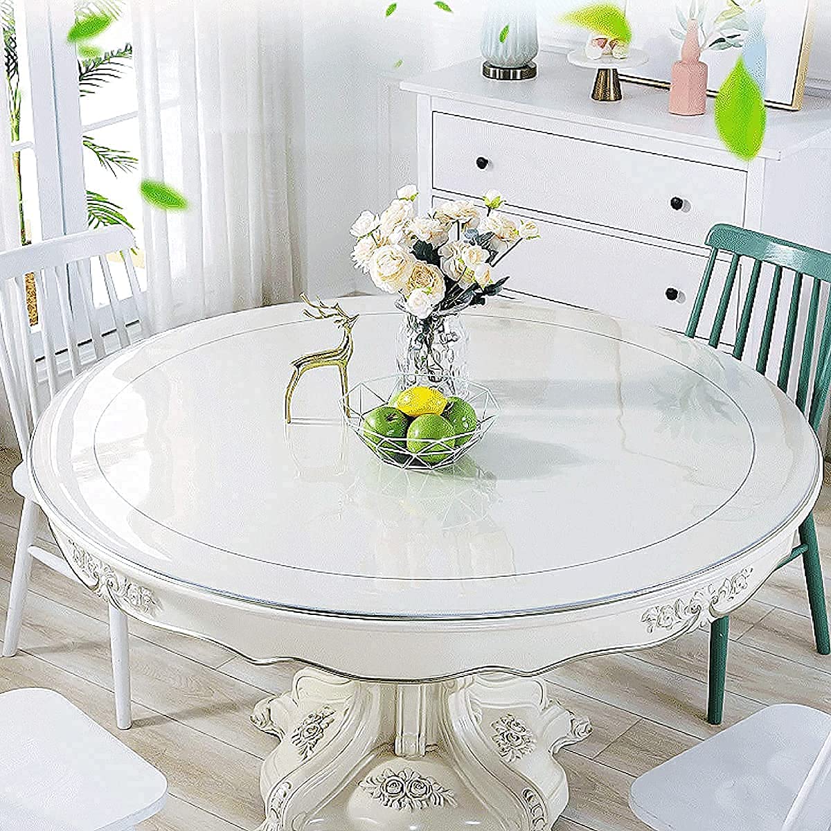 Royhom 1.5mm Thick 60 Inches Clear Round Table Cover Protector - Waterproof Plastic Table Mat Pad for Dining, Party, Wedding & Outdoor Events - Fits Round Tables Up to 60
