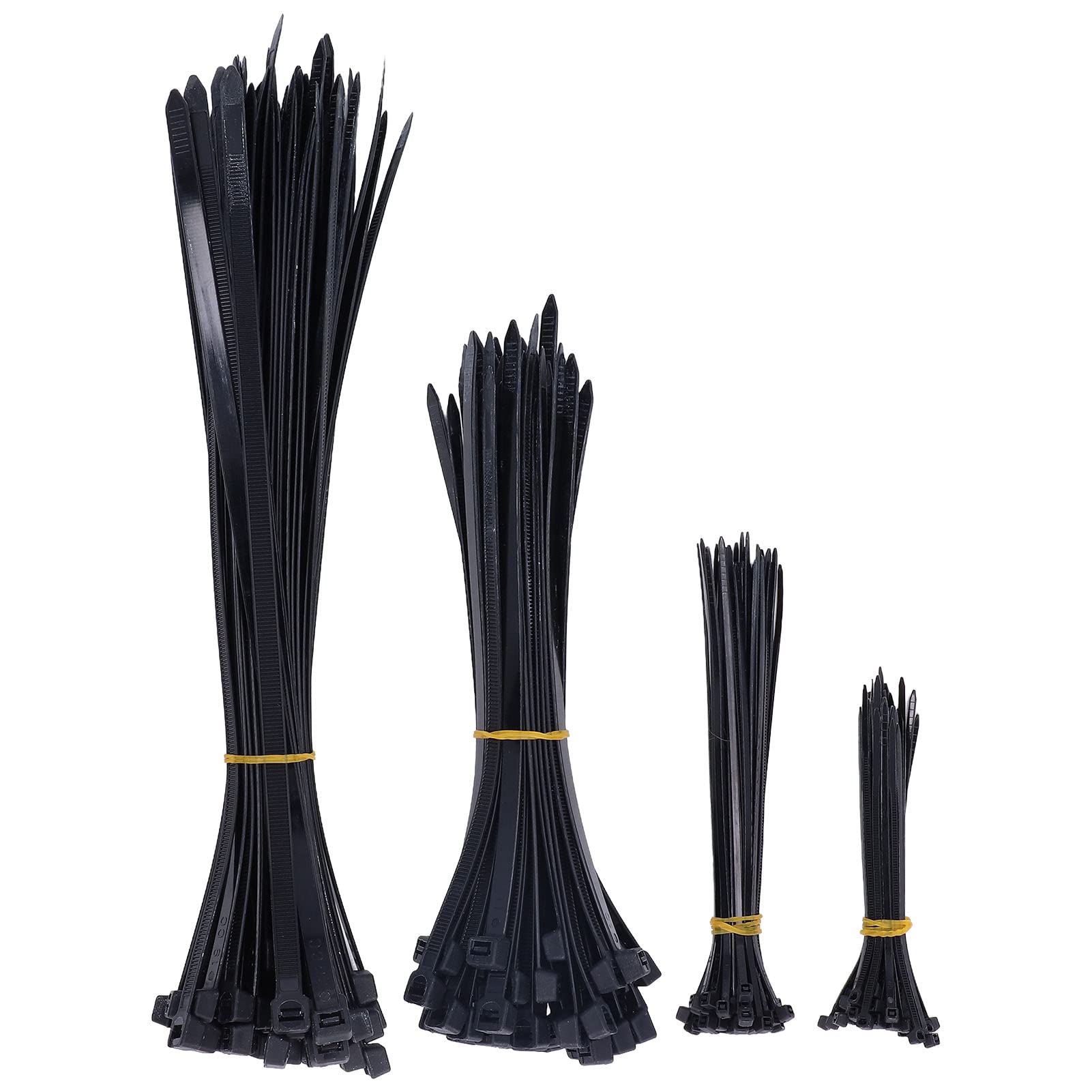 Heavy Duty Cable Ties Assorted Sizes 4 6 8 12 Inch 200Pcs - Black Reusable Zip Ties for Cord Management, Wire Organization, Outdoor & Indoor Use