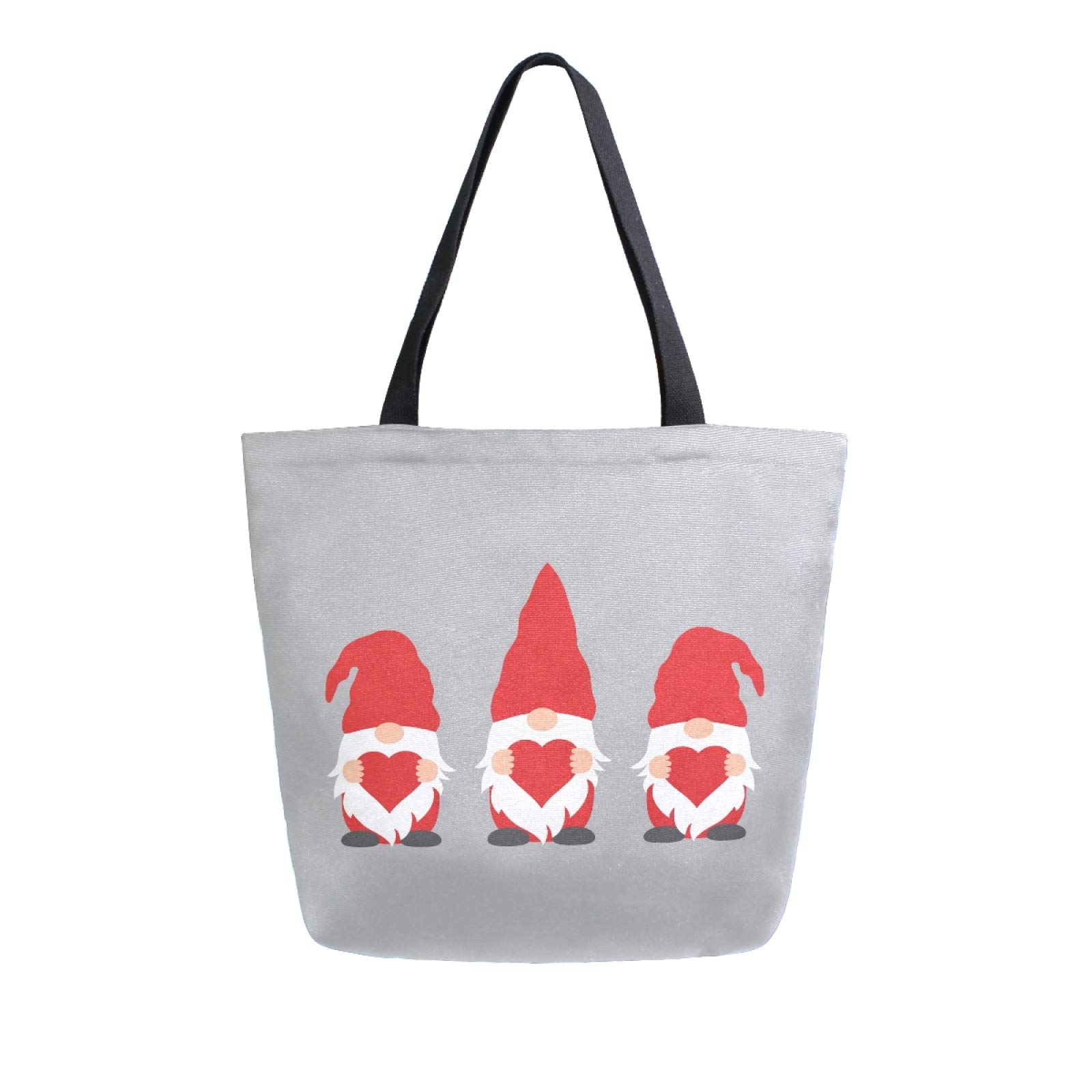 OTVEE Valentine's Day Gnome Canvas Tote Bag - Large Reusable Grocery Tote for Women, Casual Shoulder Handbag - Perfect for Work, Shopping, Travel & Beach Days