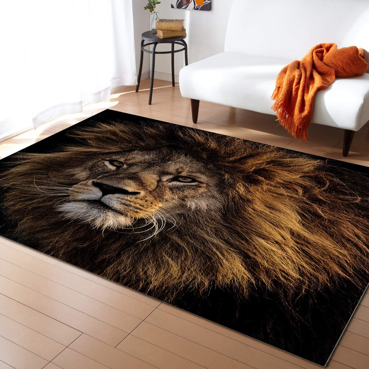Washable Non-Slip Indoor Outdoor Accent Rug - 5x8 Feet Lion Design Floor Mat for Bathroom, Bedroom, Kitchen & Front Door - Perfect for High Traffic Areas, Pet-Friendly Homes & Cozy Decor