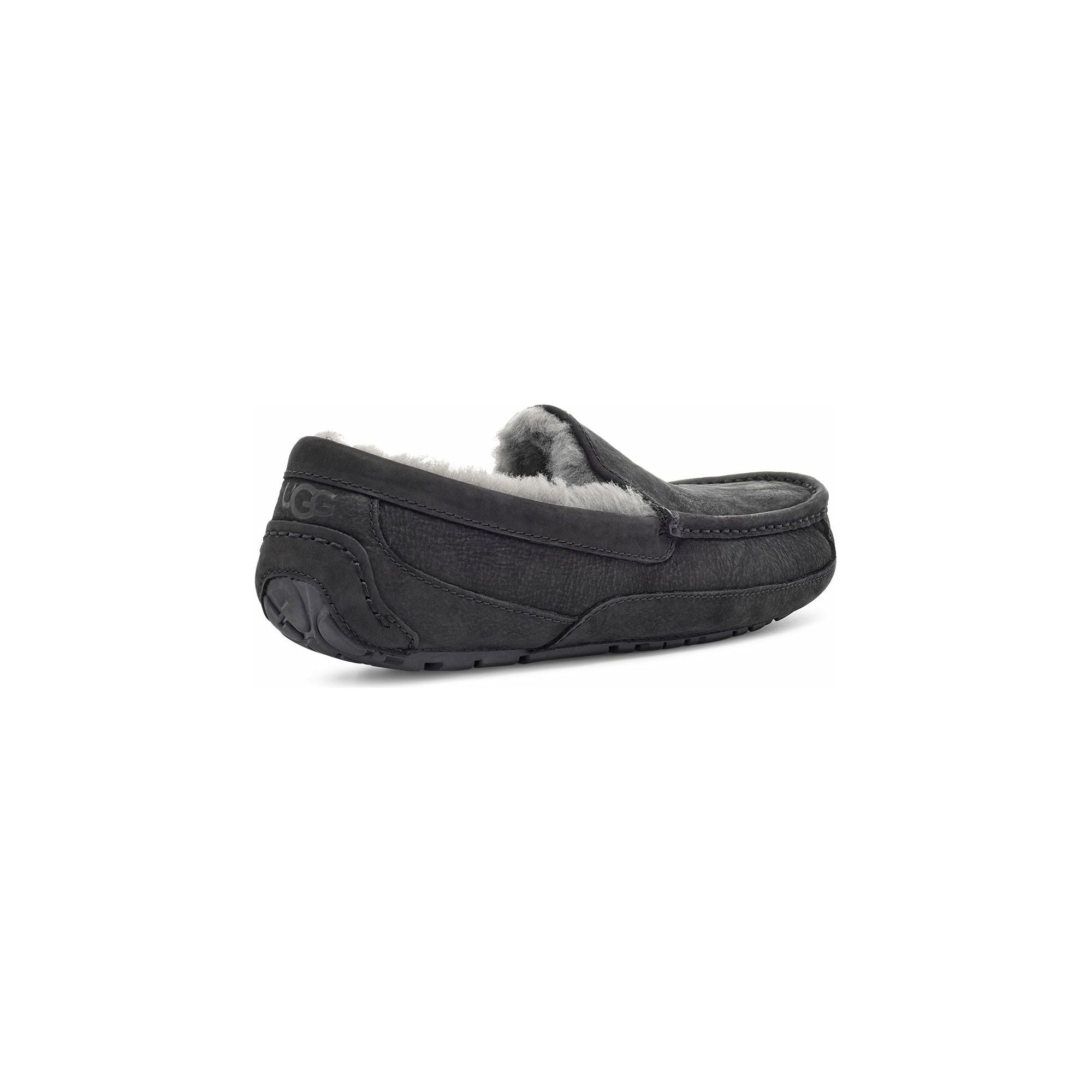 UGG Men's Ascot Slipper - Black Leather Indoor/Outdoor Comfort House Shoes for Relaxation & Lounging