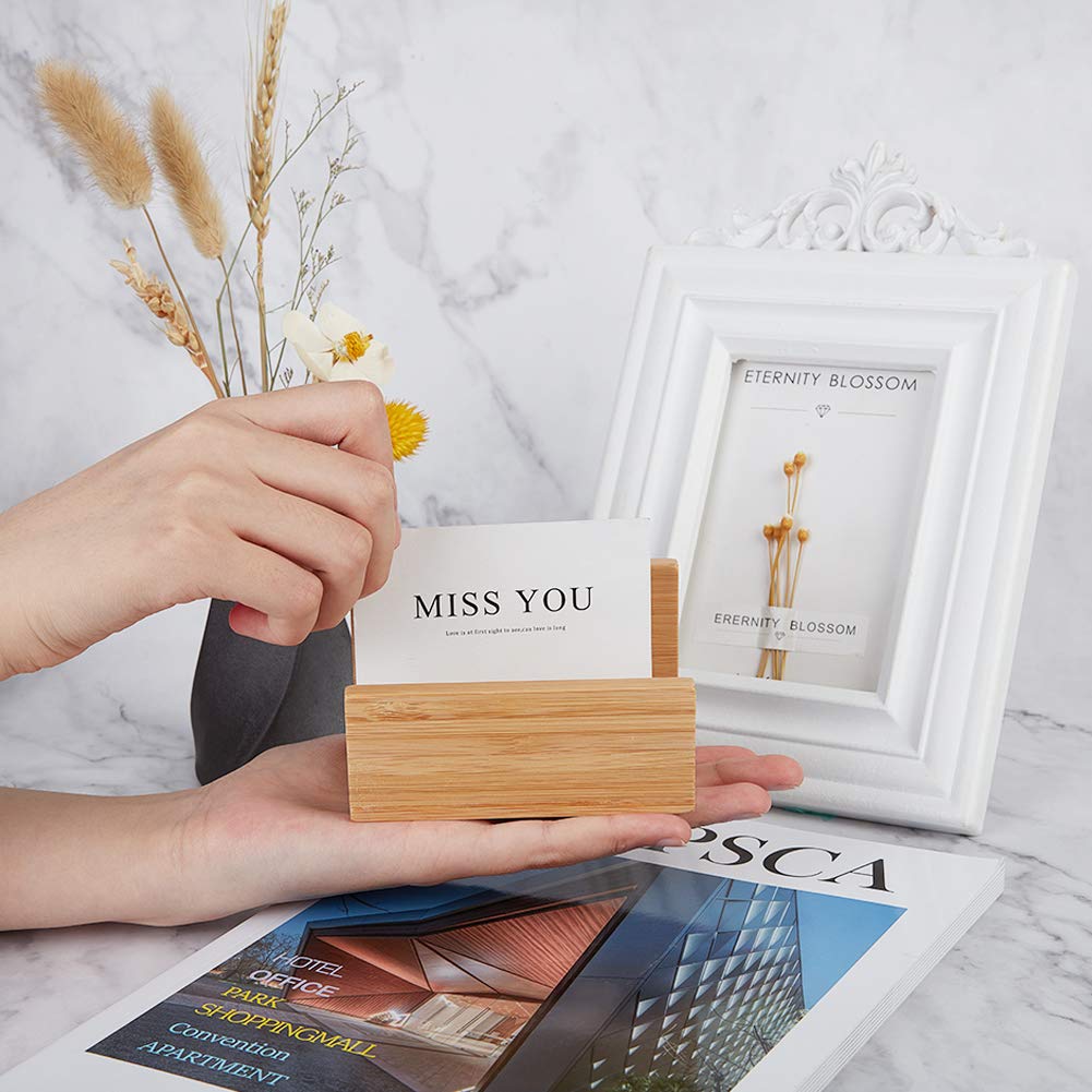 OLYCRAFT 4PCS Natural Bamboo Business Card Holder - Elegant Desktop Organizer for Office Desk, Reception & Home Office - Eco-Friendly Wood Card Display Stand for Professional & Personal Use