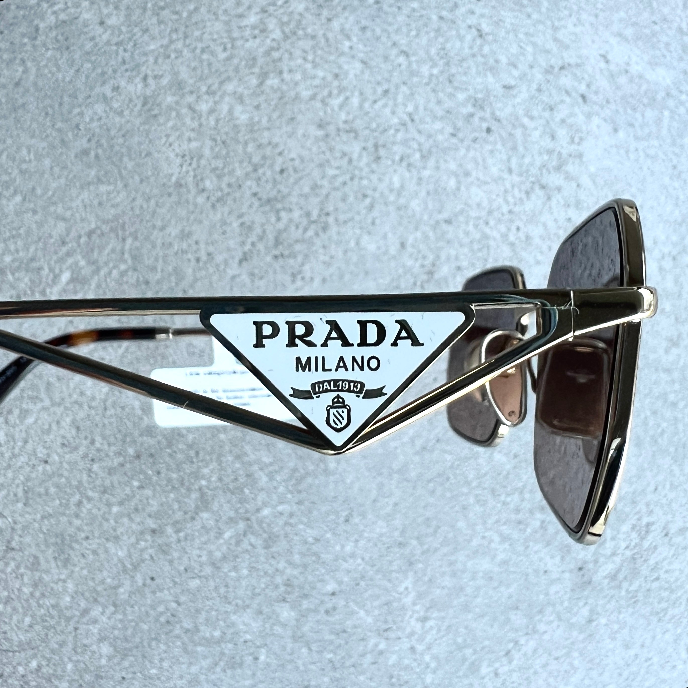 PRADA PRA51 Triangle Rectangle Sunglasses - Gold Frame UV Protection - Luxury Designer Shades for Women & Men - Perfect for Beach, Driving & Fashion Outfits