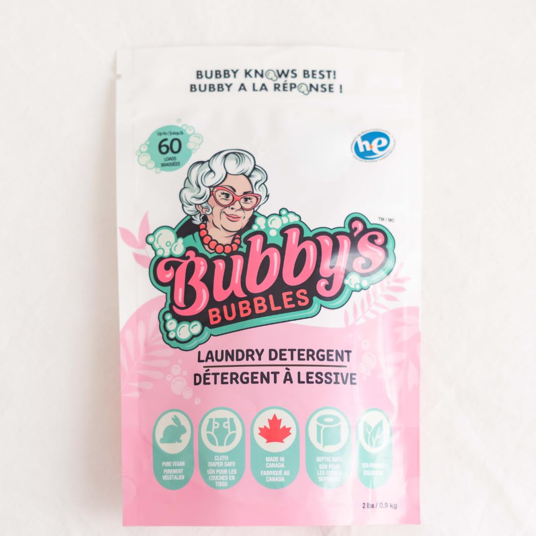 Bubby's Bubbles Powder Laundry Detergent - All-Natural, HE Compatible, Baby-Safe, Sensitive Skin Formula, Plant-Based, Vegan, Eco-Friendly Packaging - 60 Loads, Unscented - Perfect for Families, Newborns & Eco-Conscious Homes