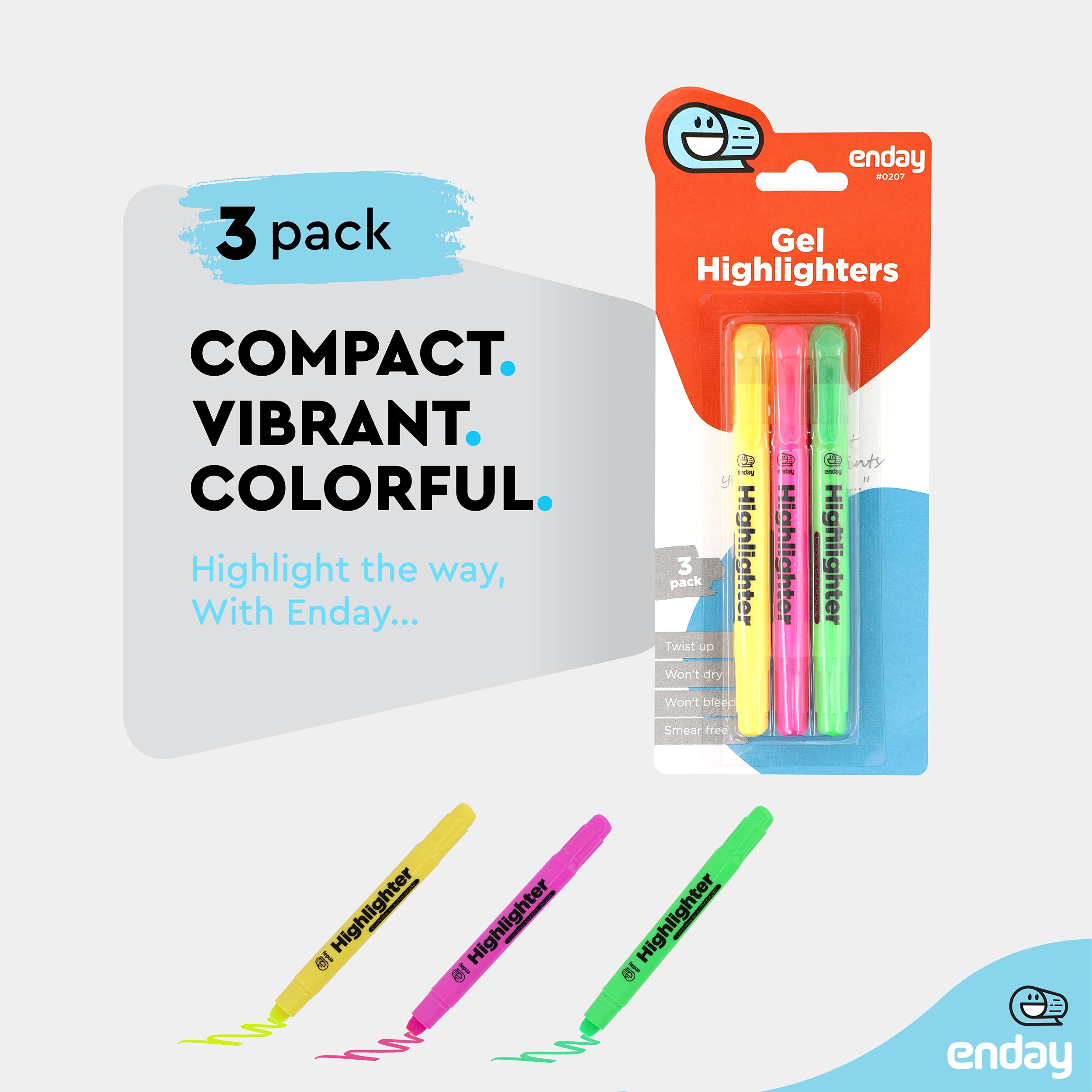 Enday Gel Highlighter Set - 144 Packs of 3 (432 Total) Non-Bleed Fluorescent Highlighters in Yellow, Pink, Green & Multicolor - Perfect for Bible Journaling, School Notes & Office Use