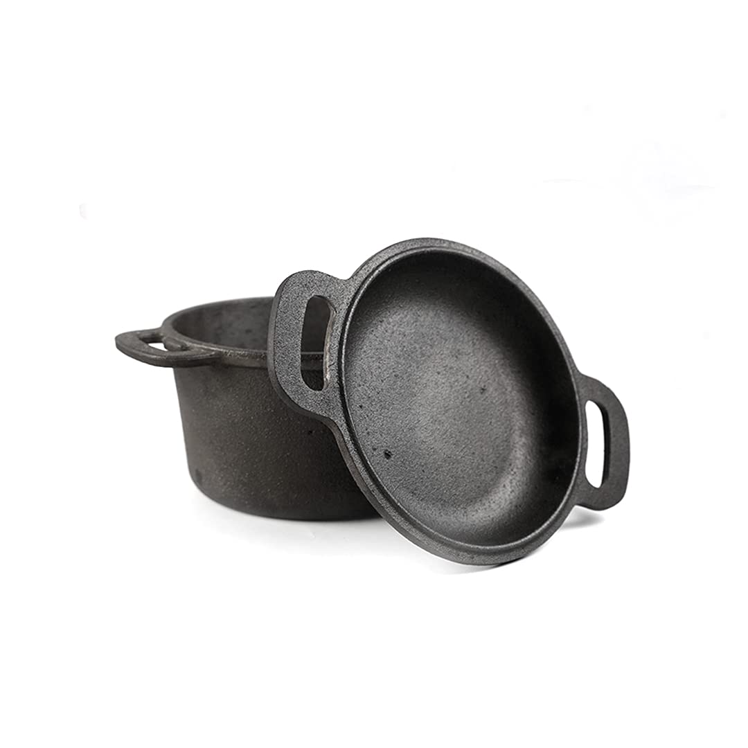 Pre-Seasoned Cast Iron Dutch Oven with Lid - 3 Quart Natural Cookware for Biryani, Stews & Baking - Perfect for Camping, Home Kitchen & Outdoor Cooking