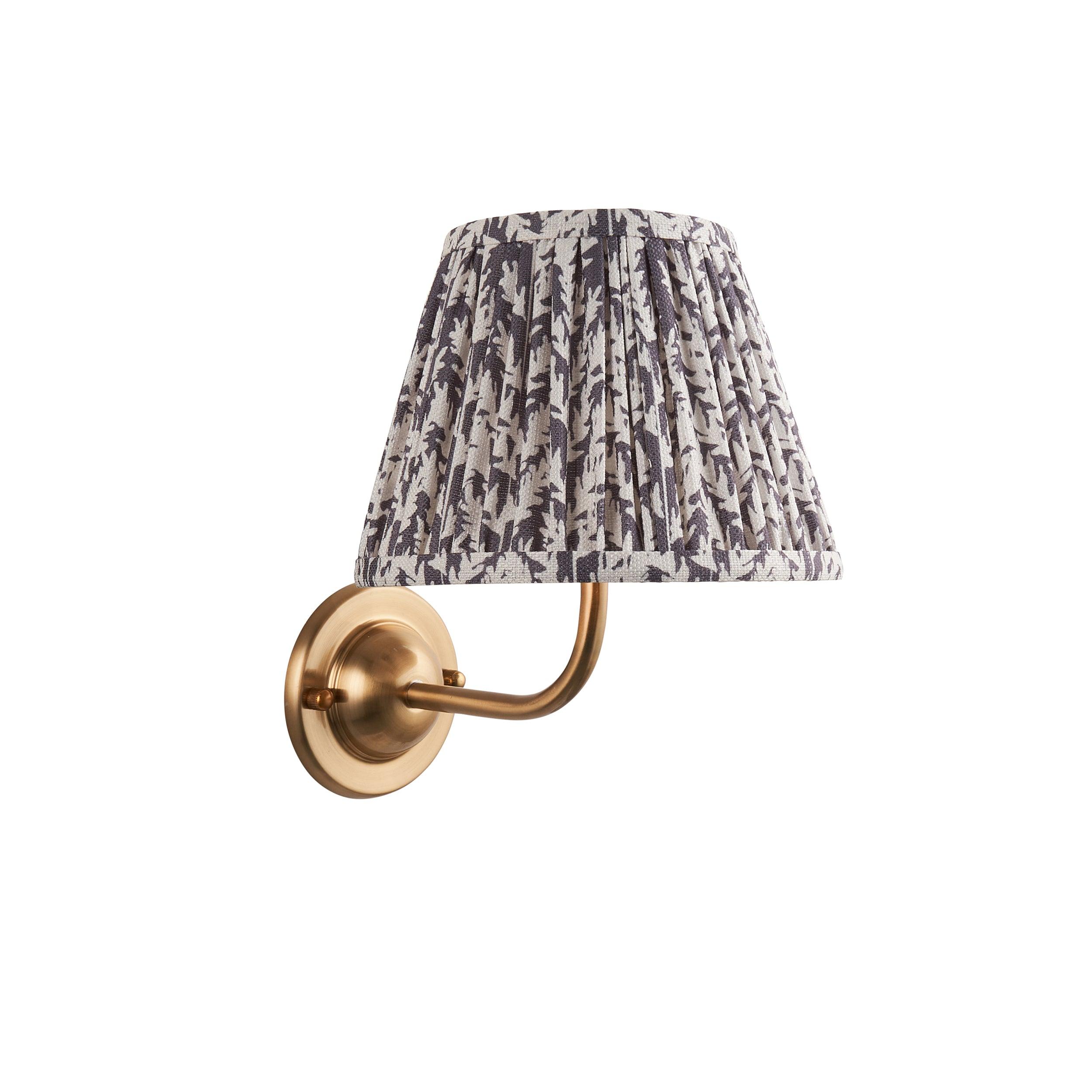Dome Arc Brass Wall Light with 20cm Pearl Grey Shade - Vintage Leaf Design for Bedroom, Living Room, and Hallway Lighting