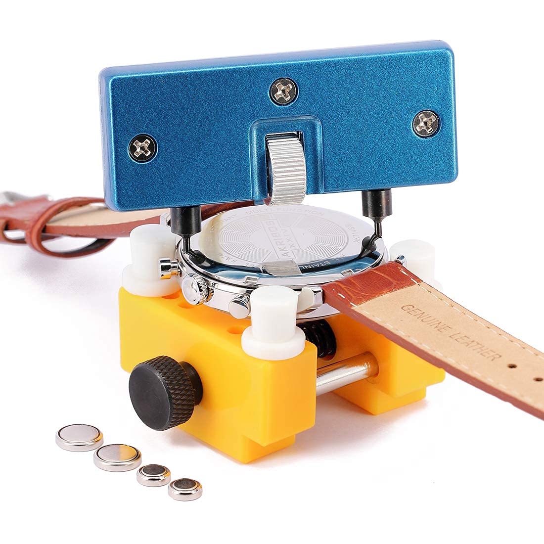 Professional Watch Back Remover Tool Kit with 4 Watch Batteries - Watch Case Back Opener for Watch Repair & Battery Replacement - Perfect for Jewelers, Watchmakers & DIY Enthusiasts