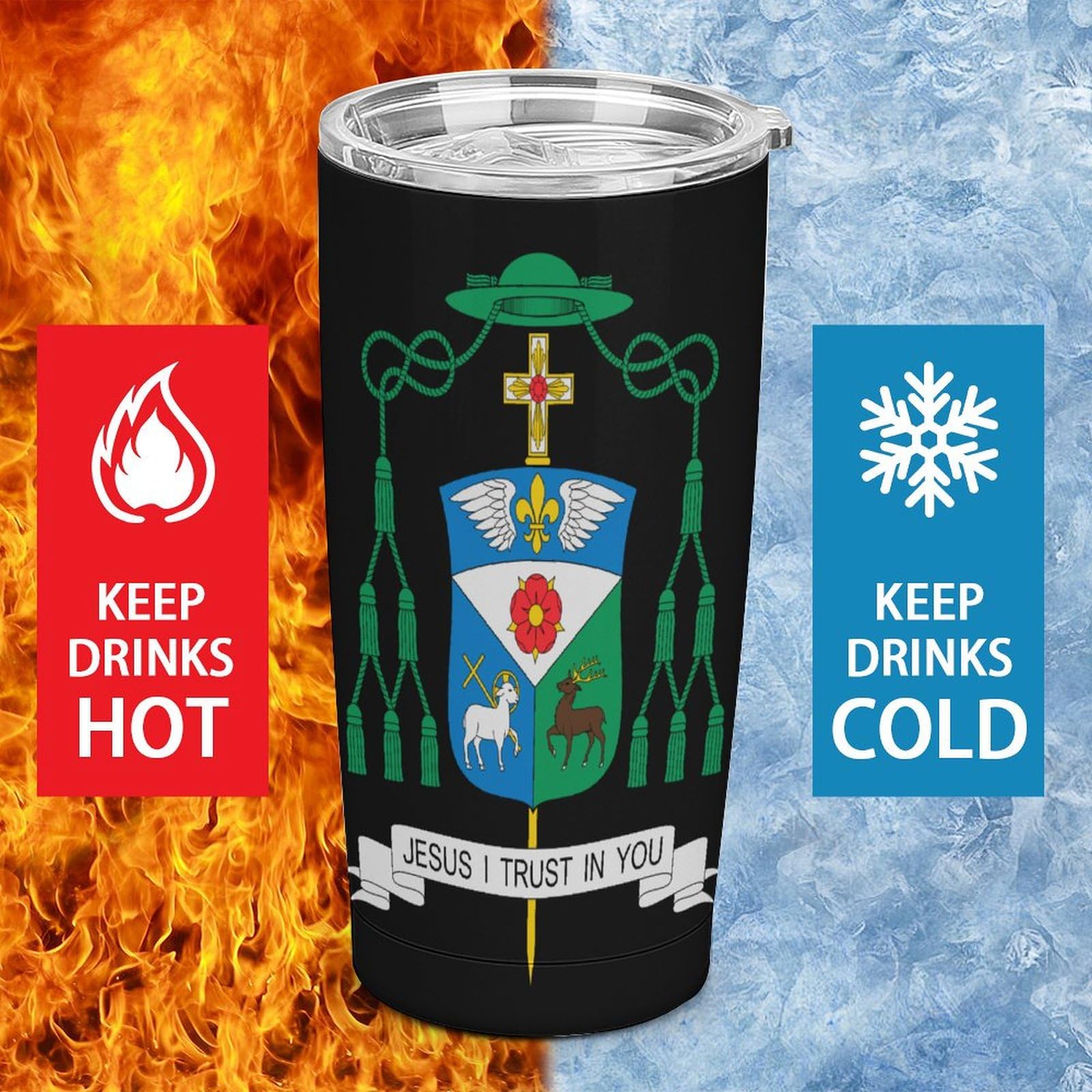 David Gerard O’Connell Coat of Arms Stainless Steel Insulated Tumbler - 20oz Travel Mug with Lid & Straw - Keeps Drinks Hot/Cold for Hours - Perfect for Coffee, Tea, Water - Great for Office, Commuting, Camping & Outdoor Activities
