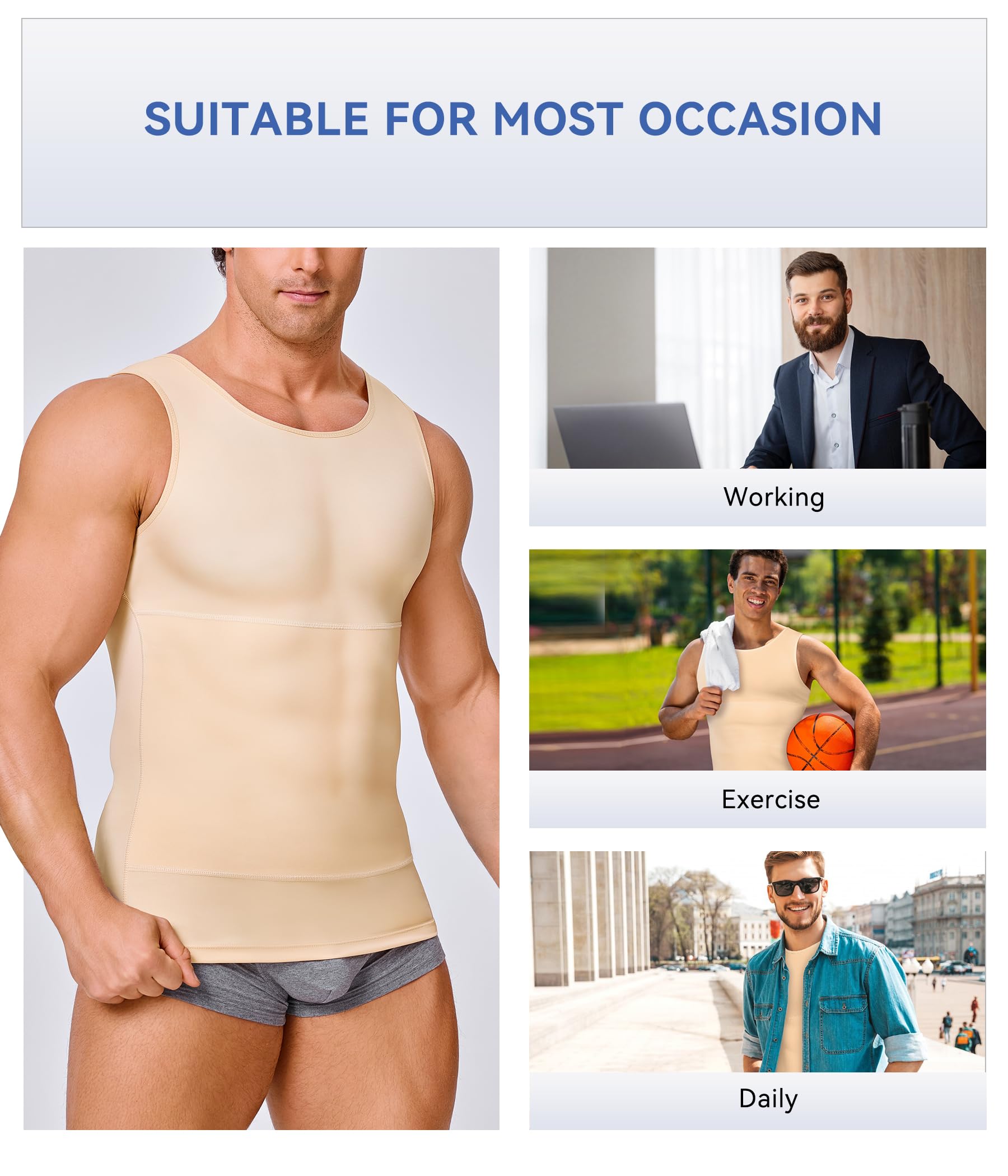 Men's Compression Shirt - Slimming Body Shaper Vest, Workout Tank Top for Abs & Abdomen - Moisture Wicking Undershirt for Gym, Running & Sports