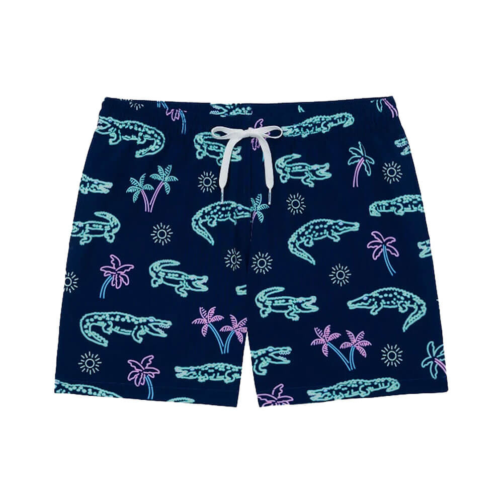 Chubbies 5.5 Inch Neon Glades Swim Trunks for Men - Quick Dry Swim Shorts with UPF Protection - Navy Blue Beach & Pool Swimwear for Summer Vacation