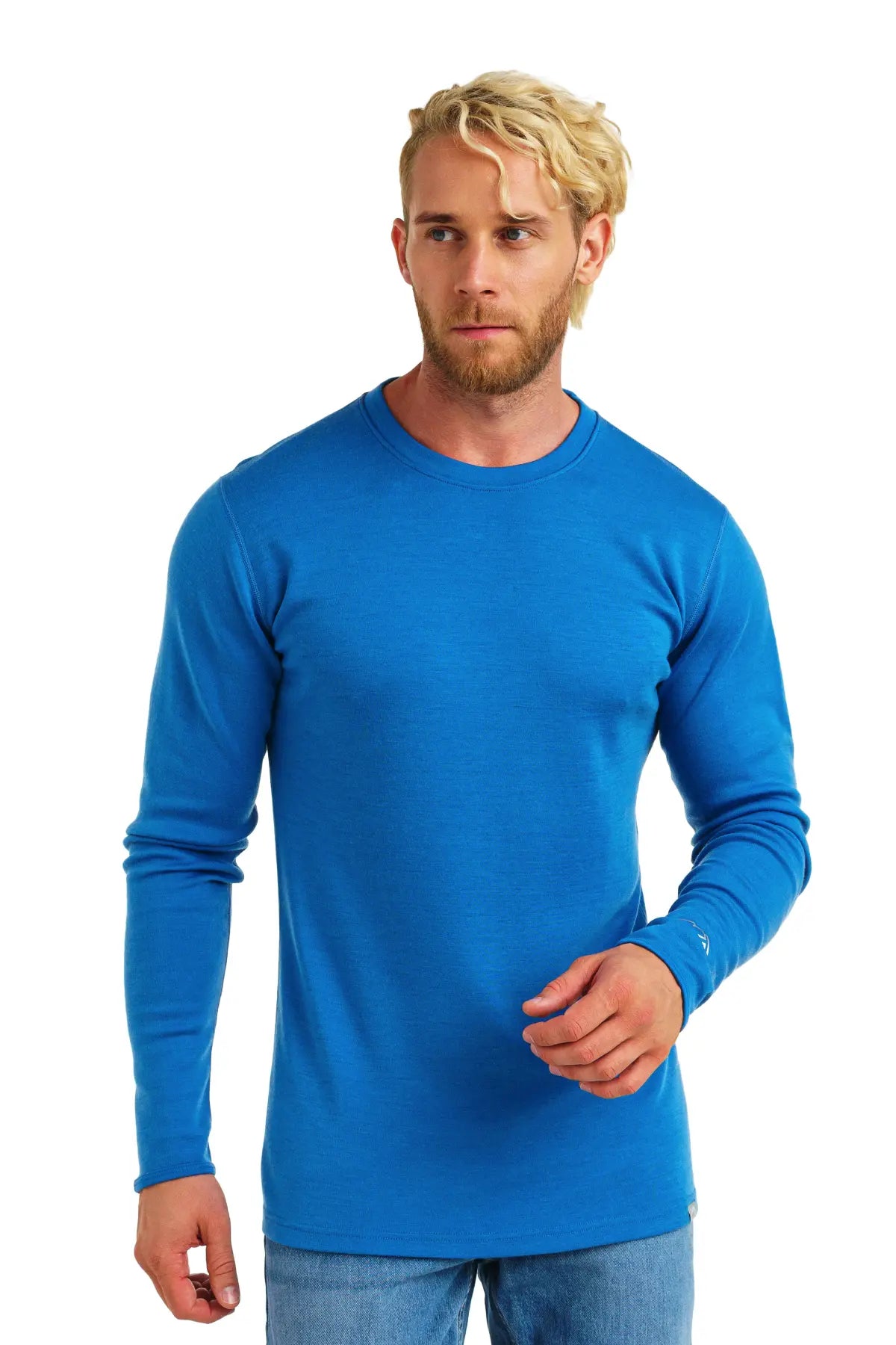 Men's Merino Wool Long Sleeve Shirt 320 GSM - Ocean Blue - Soft & Breathable Base Layer for Hiking, Camping & Outdoor Activities
