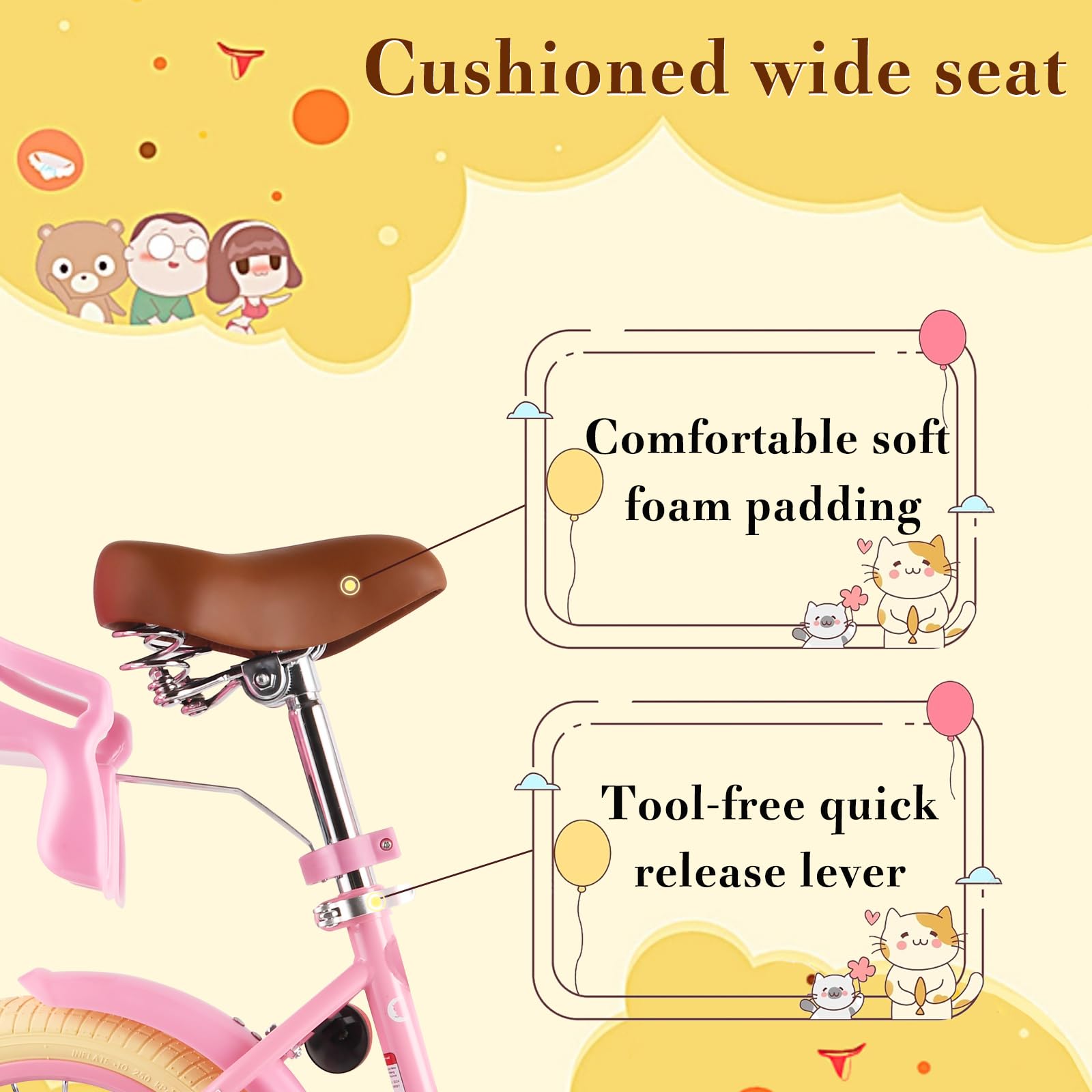 RULLY 12 14 16 Inch Kids Bike for Girls Ages 2-7 Years - Training Wheels, Front Handbrake, Basket & Streamers - Perfect for Outdoor Play, Neighborhood Rides & Learning to Cycle