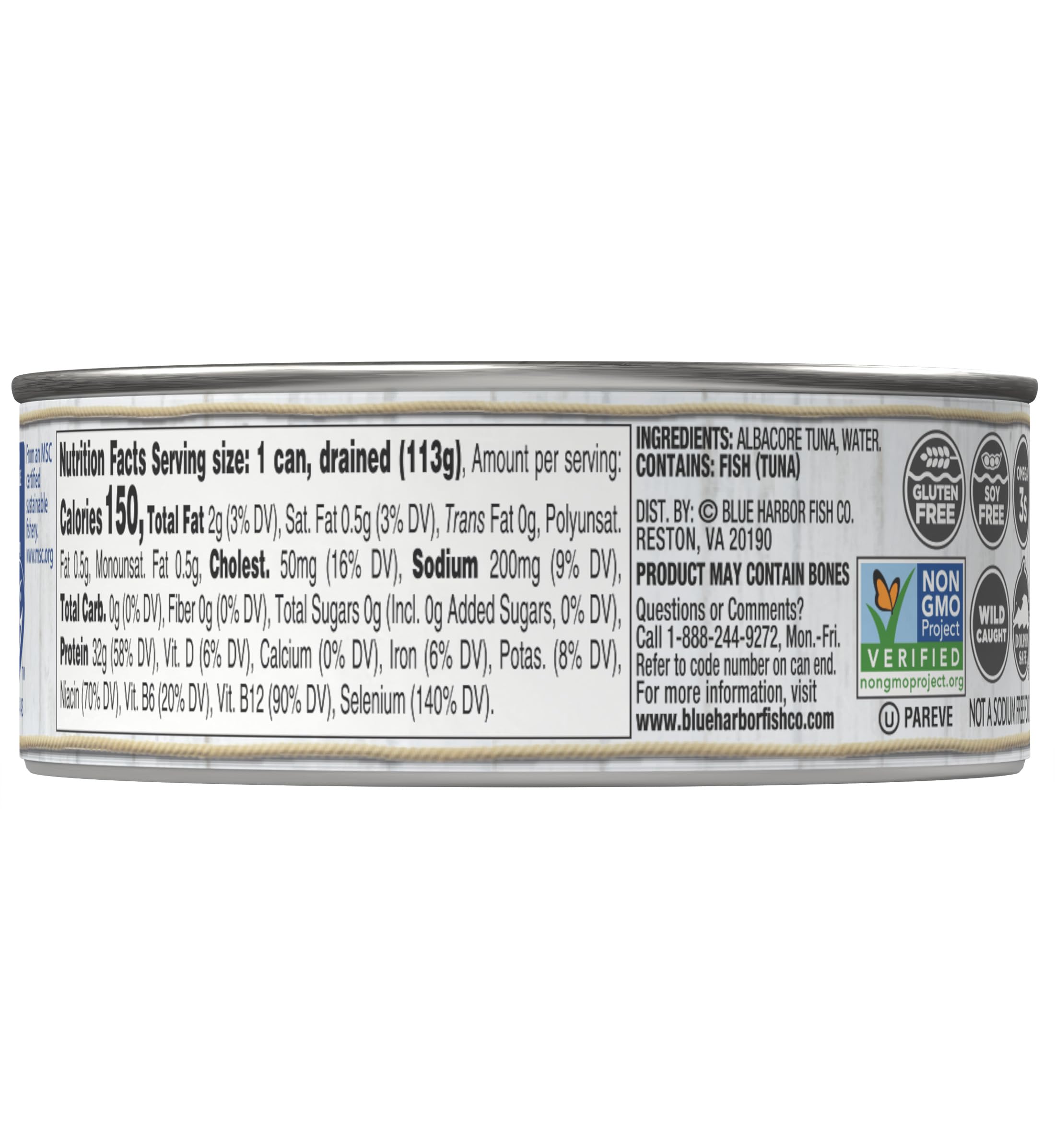 Blue Harbor Fish Co. Wild Albacore Tuna in Water - No Salt Added, 4.6 Oz (Pack of 12) | High Protein, Mercury Tested, Keto & Paleo Friendly | Perfect for Salads, Sandwiches & Healthy Meal Prep