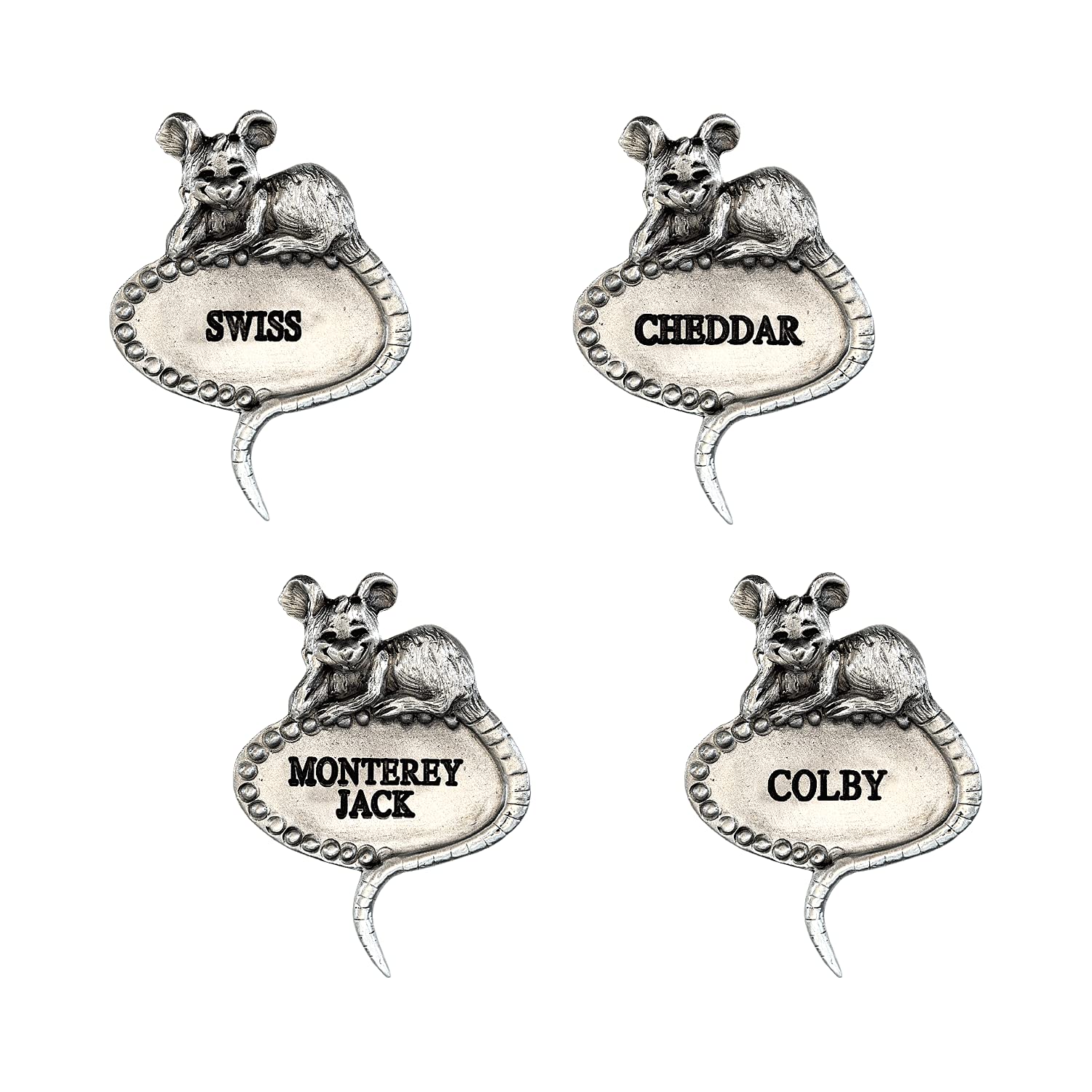 Premium Cheese Markers Set of 4 - Cheddar, Swiss, Monterey Jack & Colby Cheese Labels | Elegant Pewter Cheese Tags for Charcuterie Boards, Dinner Parties, Weddings & Housewarming Gifts | Perfect for Cheese Platters, Wine Pairings & Entertaining Guests