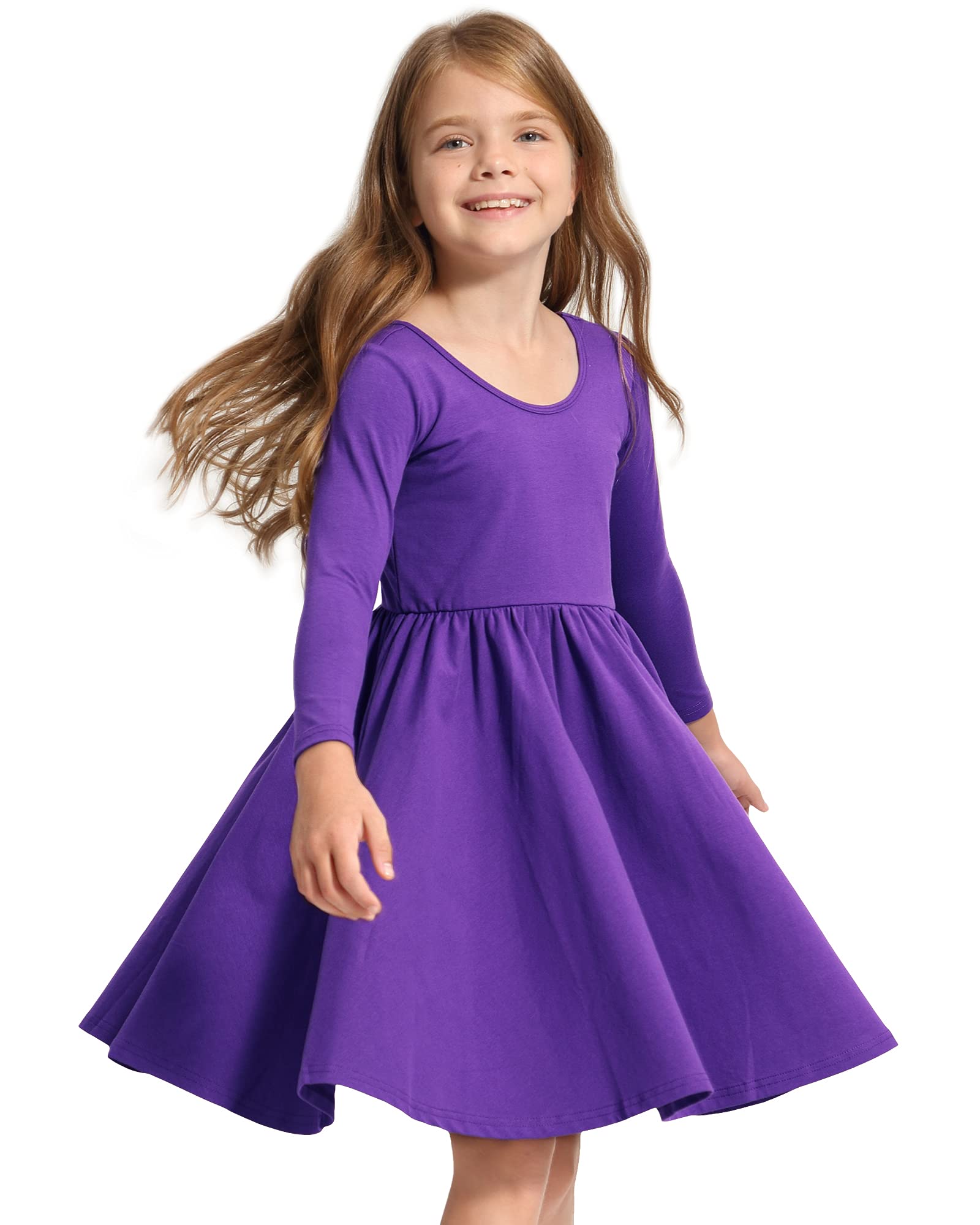 Stelle Girls Long Sleeve Cotton A-Line Skater Dress - Twirl White Toddler Dress for School, Casual Wear & Easter Celebrations | Perfect for Playdates, Parties and Special Occasions