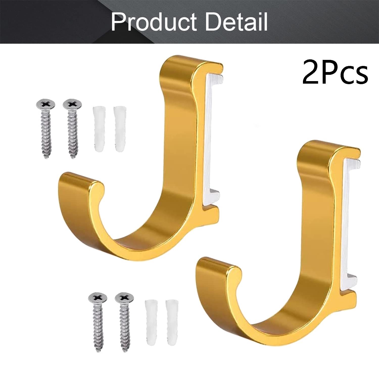 MroMax Wall Hooks 2Pcs - Gold Aluminum Alloy Hooks for Bathroom, Coat & Keys