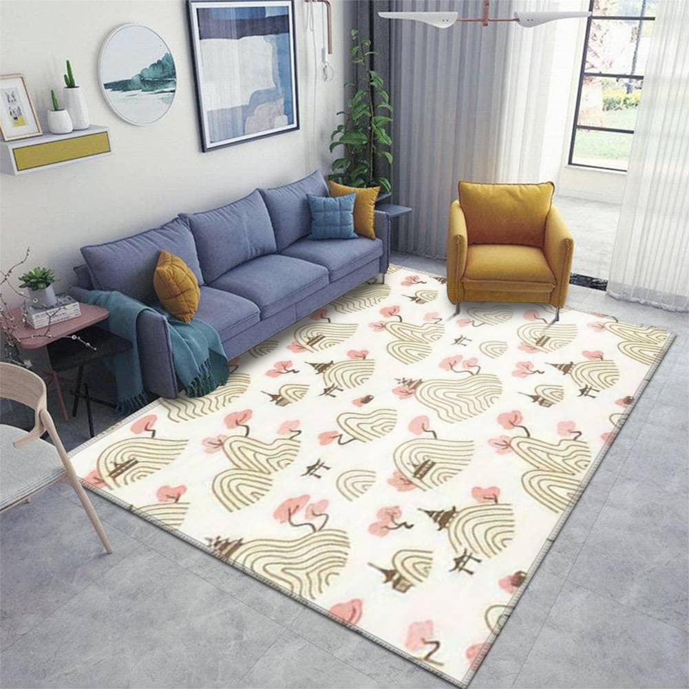 Non-Slip Washable Indoor Area Rug with Chinese Buddhist Pagoda Design - Perfect for Living Room, Kids Bedroom & Playroom - Durable Playmat for Home Decor and Floor Protection