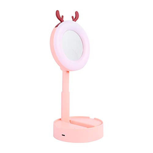 LEDMOMO Folding LED Makeup Mirror with Rabbit Design - USB Rechargeable Vanity Mirror for Desk, Bathroom & Travel - Perfect for Makeup Application, Skincare & Hair Styling