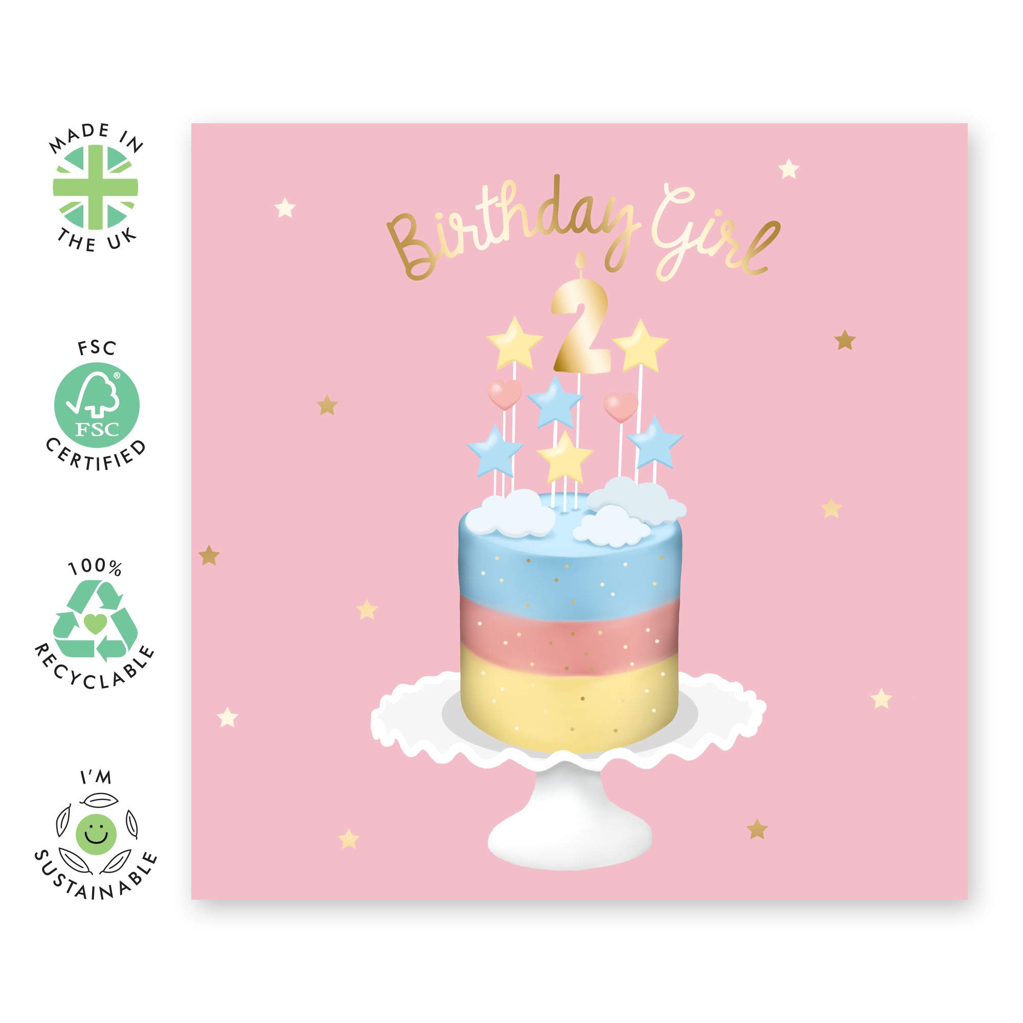 CENTRAL 23 - Adorable Birthday Card for Girls with Cute Stickers - Perfect for 2nd Birthday Celebrations, Daughter's Special Day & Birthday Girl Gifts - Ideal for Parties, Gift Giving & Keepsakes
