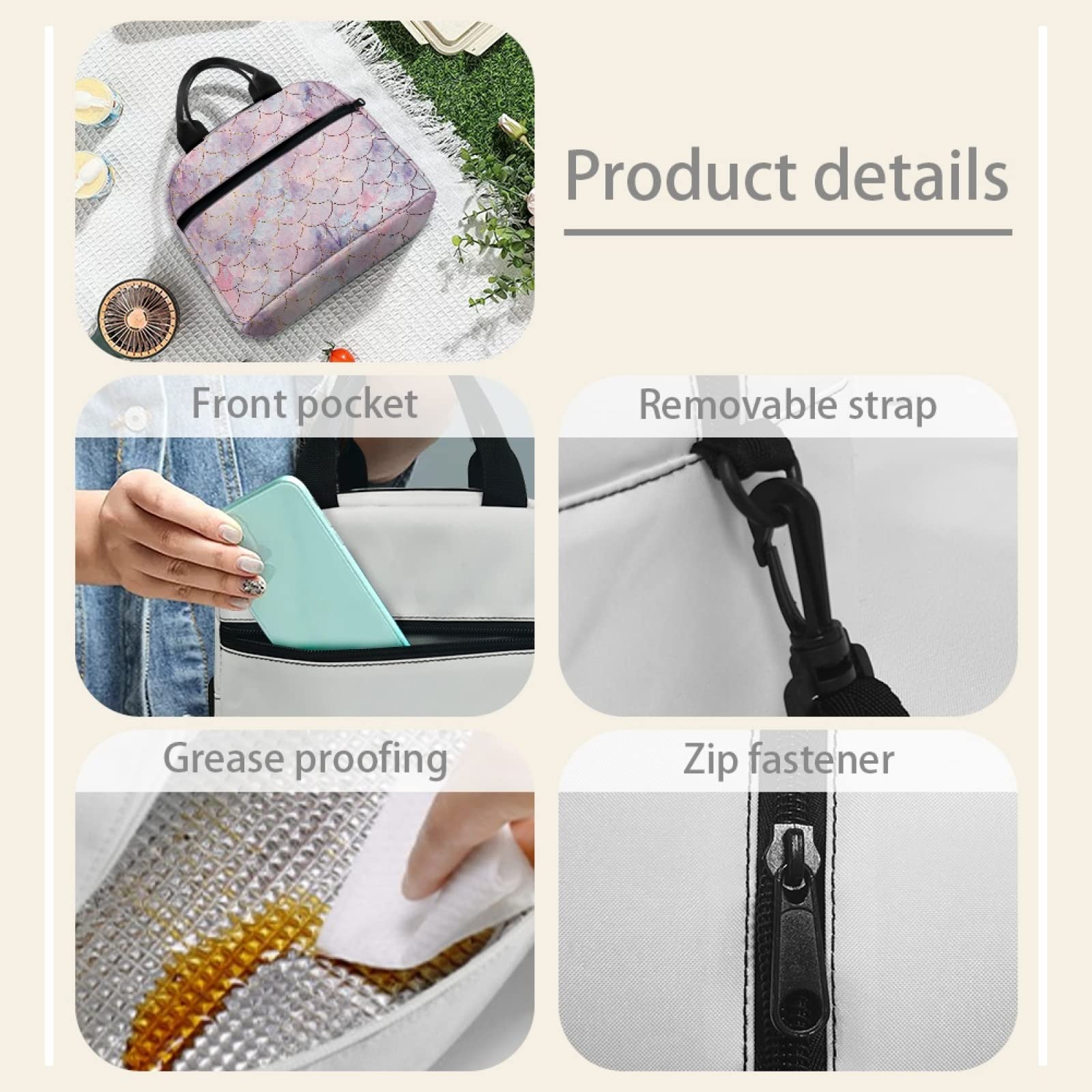 Cute Insulated Lunch Bag for Women & Kids - Reusable Kawaii Lunch Box with Strap & Pockets, Soft Waterproof Tote for School, Office, Picnic & Travel | Bengbobar Mermaid Design