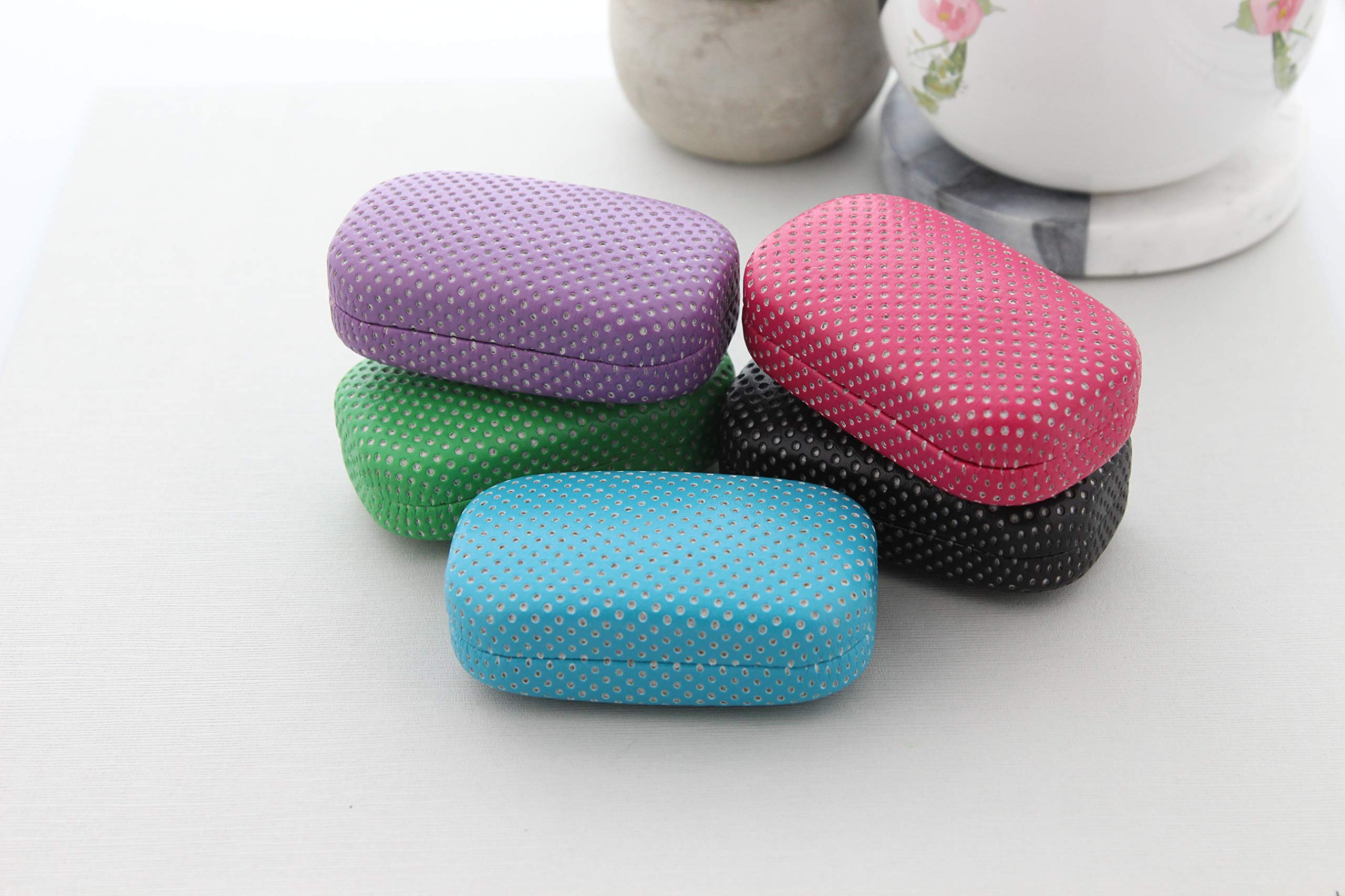 Ron's Optical Hard Mod Contact Lens Case - Purple & White Polka Dot with Mirror for Travel & Storage