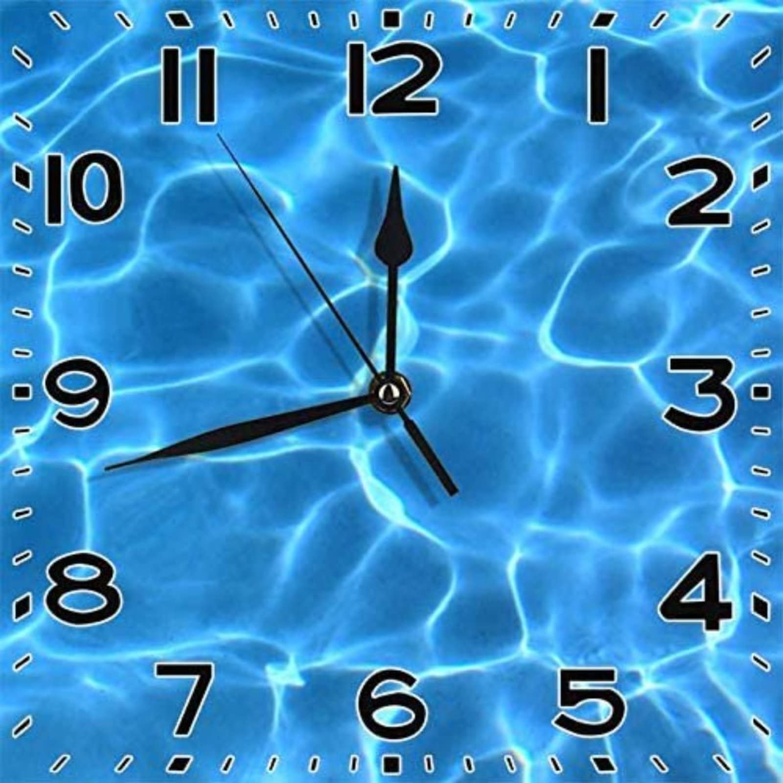12 Inch Wooden Aqua Blue Swimming Pool Wall Clock - Unique 3D Decorative Square Design, Battery Operated Quartz Analog Silent Clock for Home, Office & School Decor | Perfect for Living Room, Bedroom, Kitchen and Workspace
