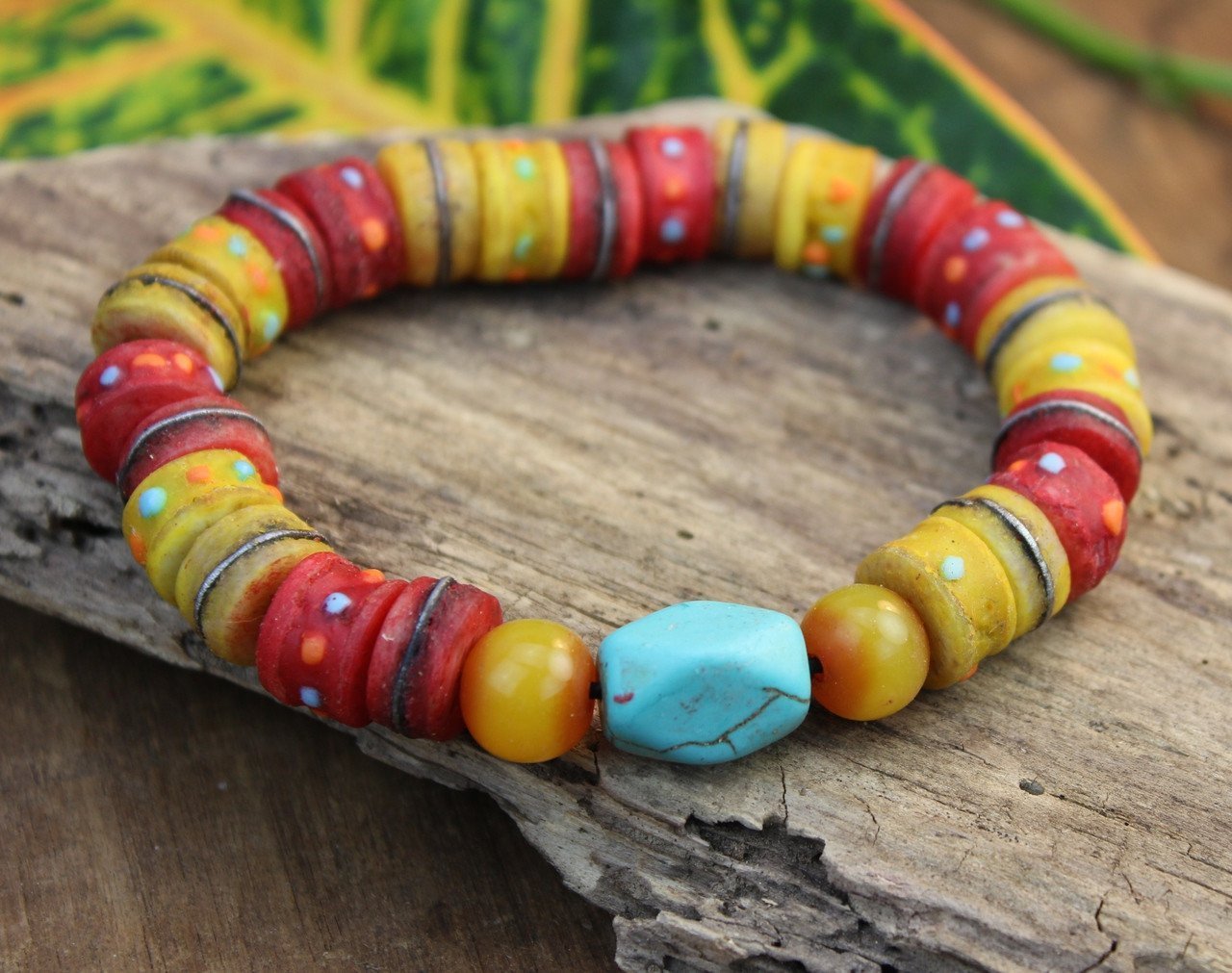 Handmade Amber Yak Bone & Turquoise Beaded Wrist Mala Bracelet – Buddhist Meditation, Yoga Accessory & Spiritual Jewelry for Mindfulness & Positive Energy