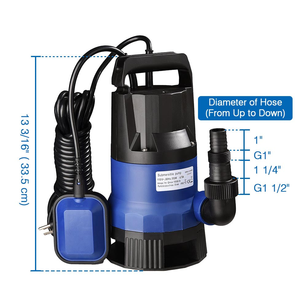 3/4 HP Submersible Dirty Water Pump with Float Switch - Heavy Duty Utility Pump for Basement, Pool, Pond, and Flood Drainage - TheLAShop