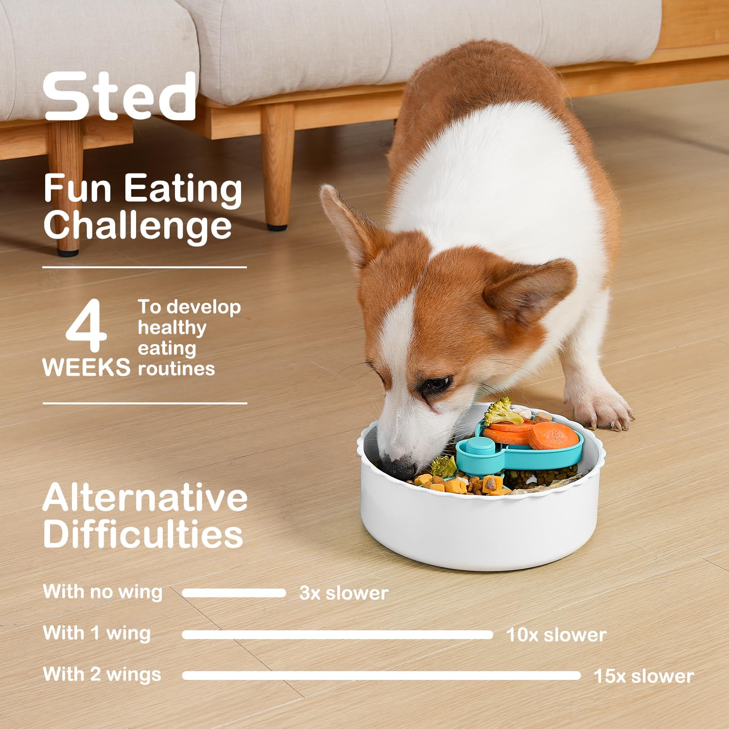 Sted Puzzle Slow Feeder Dog Bowl - Anti-Choke Dog Food Bowl for Small & Medium Dogs - Blue & White Maze Design for Fast Eaters - Perfect for Mealtime Enrichment & Digestion Aid