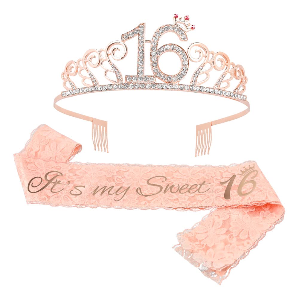 16th Birthday Crystal Tiara Crown for Women & Girls - Sparkling Birthday Party Decorations, Sweet 16 Celebration Accessories, Bridal Shower & Prom Queen Headpiece