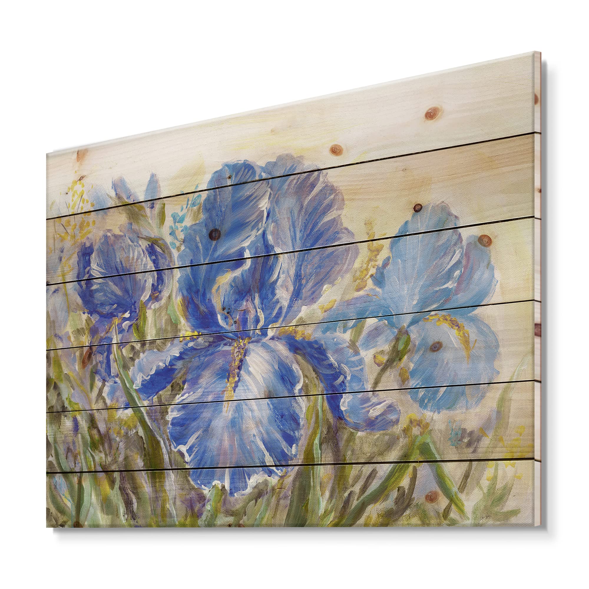DesignQ Irises Blossoming Flowers Traditional Wood Wall Decor - Blue Floral Wood Art Panel Printed on Natural Pine - Perfect for Living Room, Bedroom & Office Wall Decoration