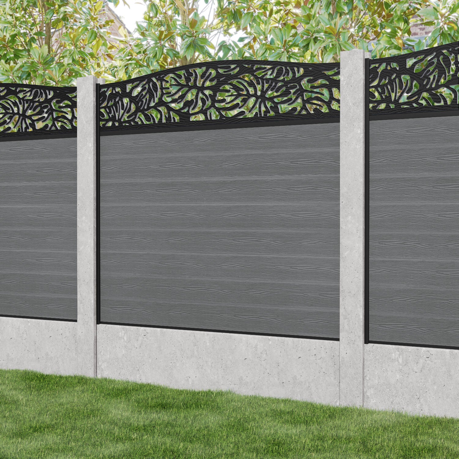 Classic Botanic Curved Top Fence Panel - Mid Grey - Fits Existing Concrete Posts - Perfect for Garden Borders, Backyard Privacy, and Landscape Decoration