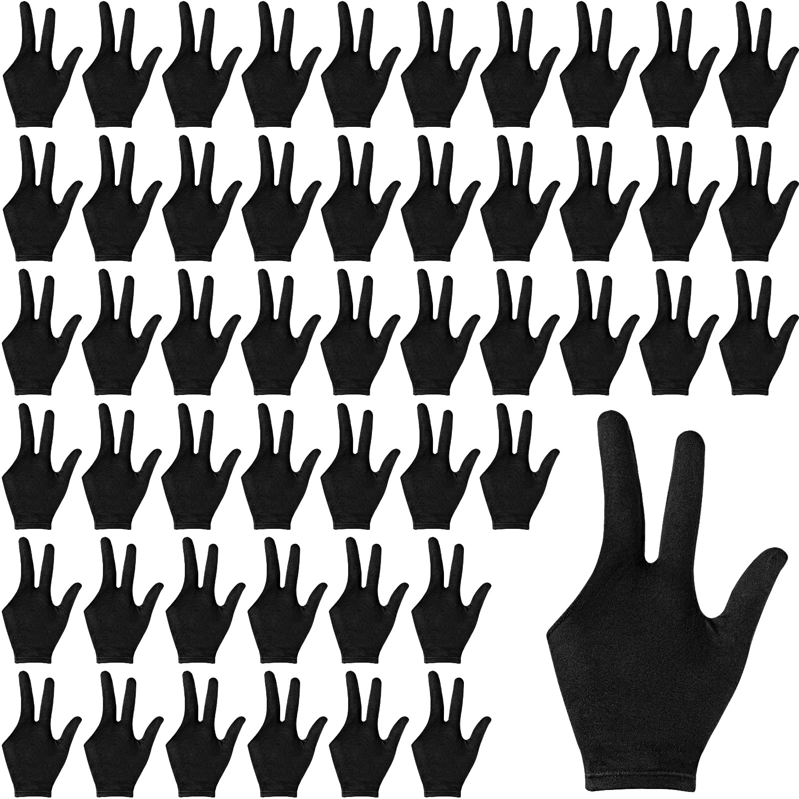 Jenaai 50 Pcs Black Breathable Elastic Pool Gloves - Nylon 3-Finger Billiard Gloves for Left & Right Hand - Sports Accessories for Men & Women - Perfect for Professional Tournaments & Casual Play