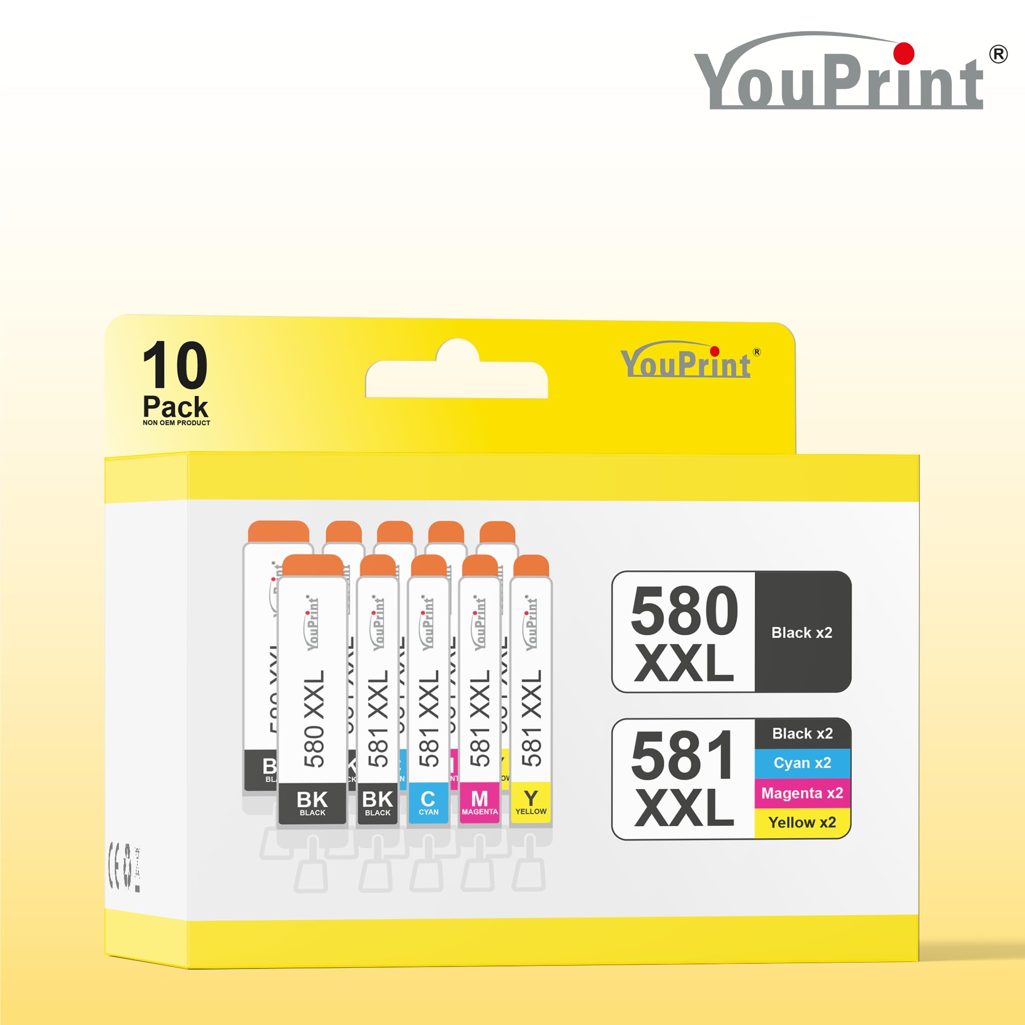 YouPrint TS6351a All-in-One Printer with Scanner & Copier - 10 Compatible Ink Cartridges for Canon 580/581 XXL - Perfect for Home Office, Small Business & School Projects