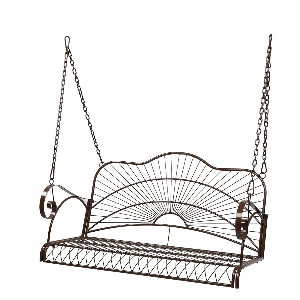 Bysesion Outdoor Garden Iron Wire Double Swing Chair Dark Brown - Perfect for Patio, Backyard, and Porch Relaxation