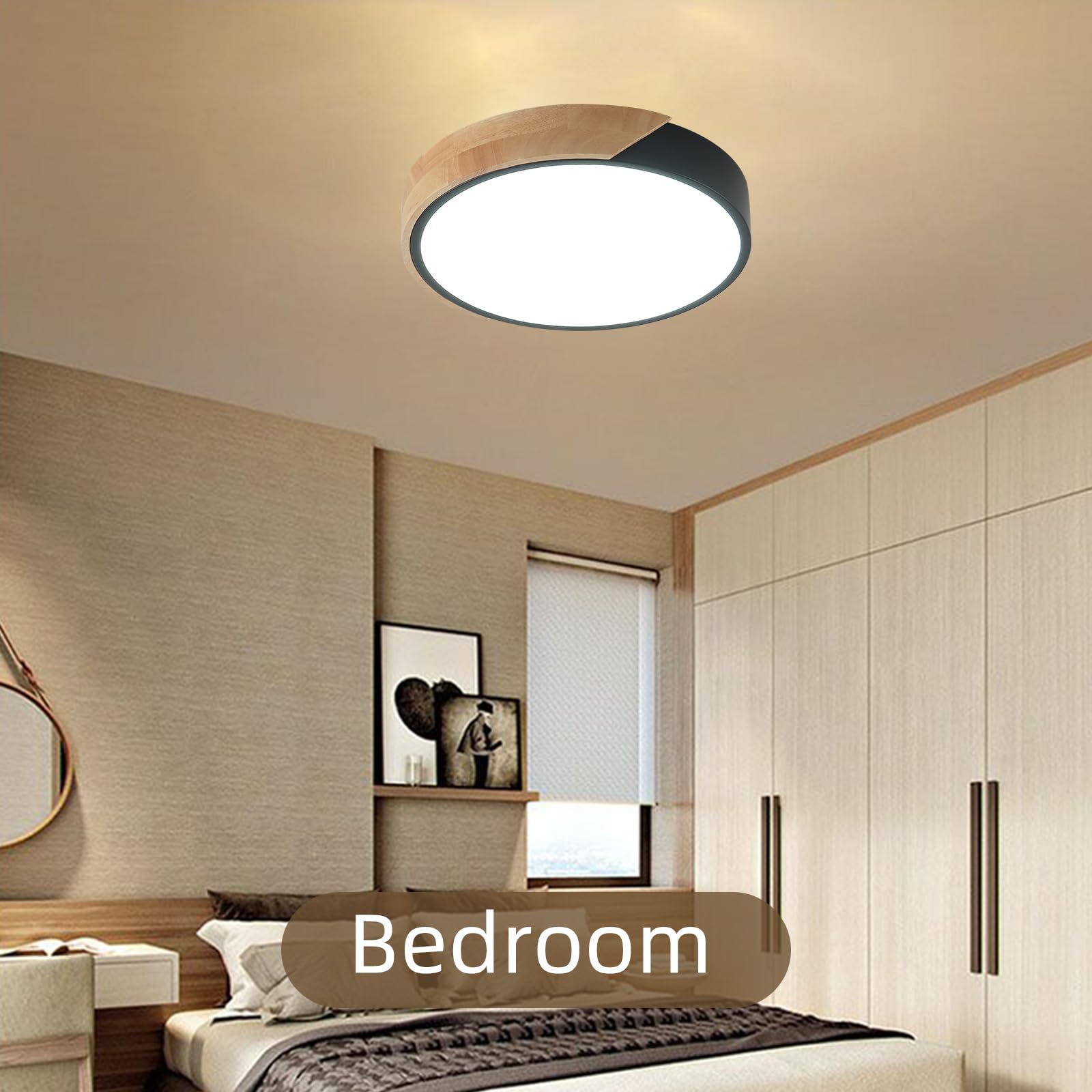 Modern LED Ceiling Light Fixtures - 2 Pack Wood Flush Mount Lights, 6000K Daylight White, 11.8 Inch Round - Energy Saving Kitchen, Bedroom, Hallway, Laundry Room Lighting (Black) | Perfect for Home, Office and Commercial Spaces