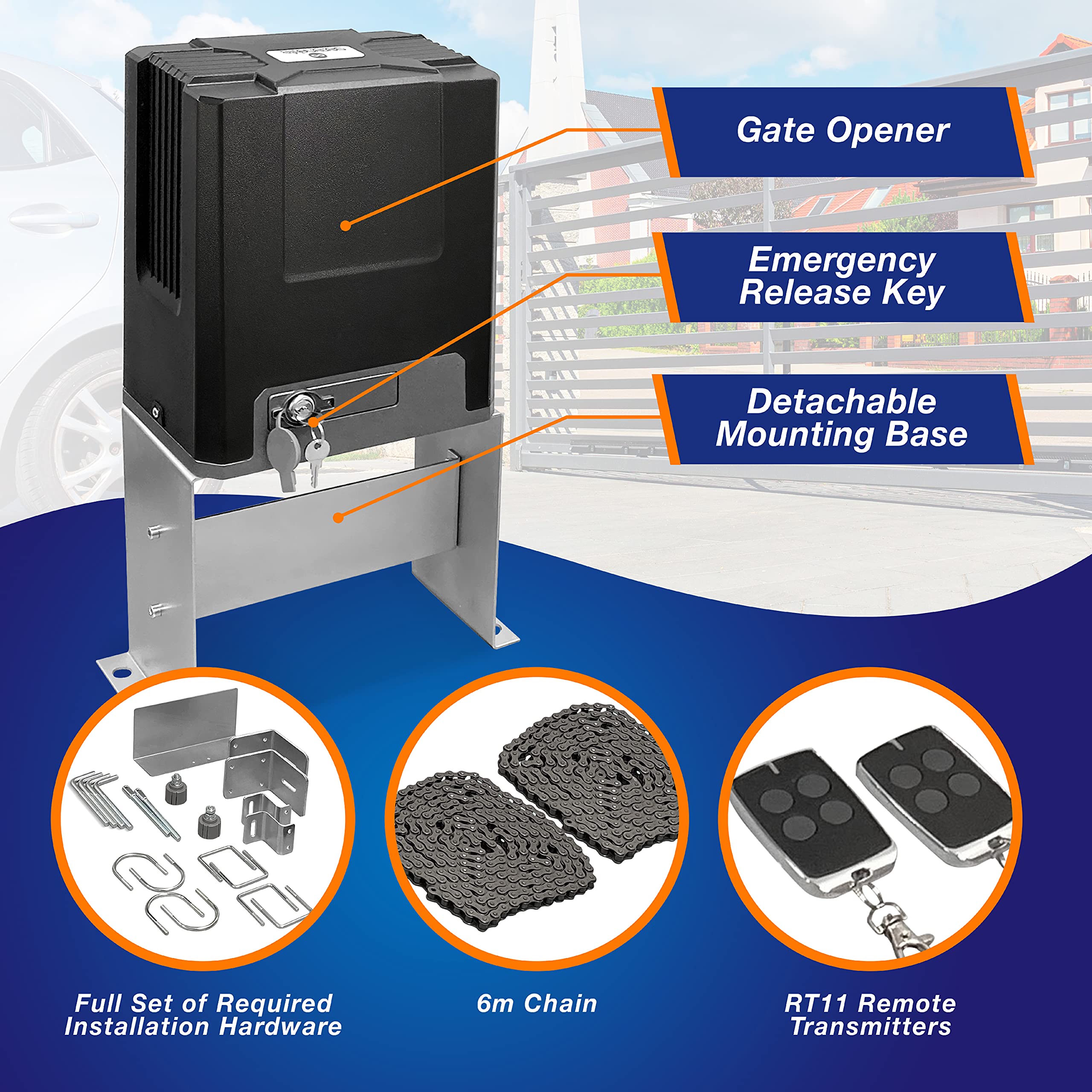 SereneLife Automatic Electric Rolling Driveway Gate Opener Kit with Complete Hardware Security System, 2 Remotes, Auto-Close Function - Fits Sliding Gates Up to 26 Ft & 1,322 Lb - SereneLife SLGATEOP (Standard) - Perfect for Home Security, Driveway Access Control & Commercial Property Protection