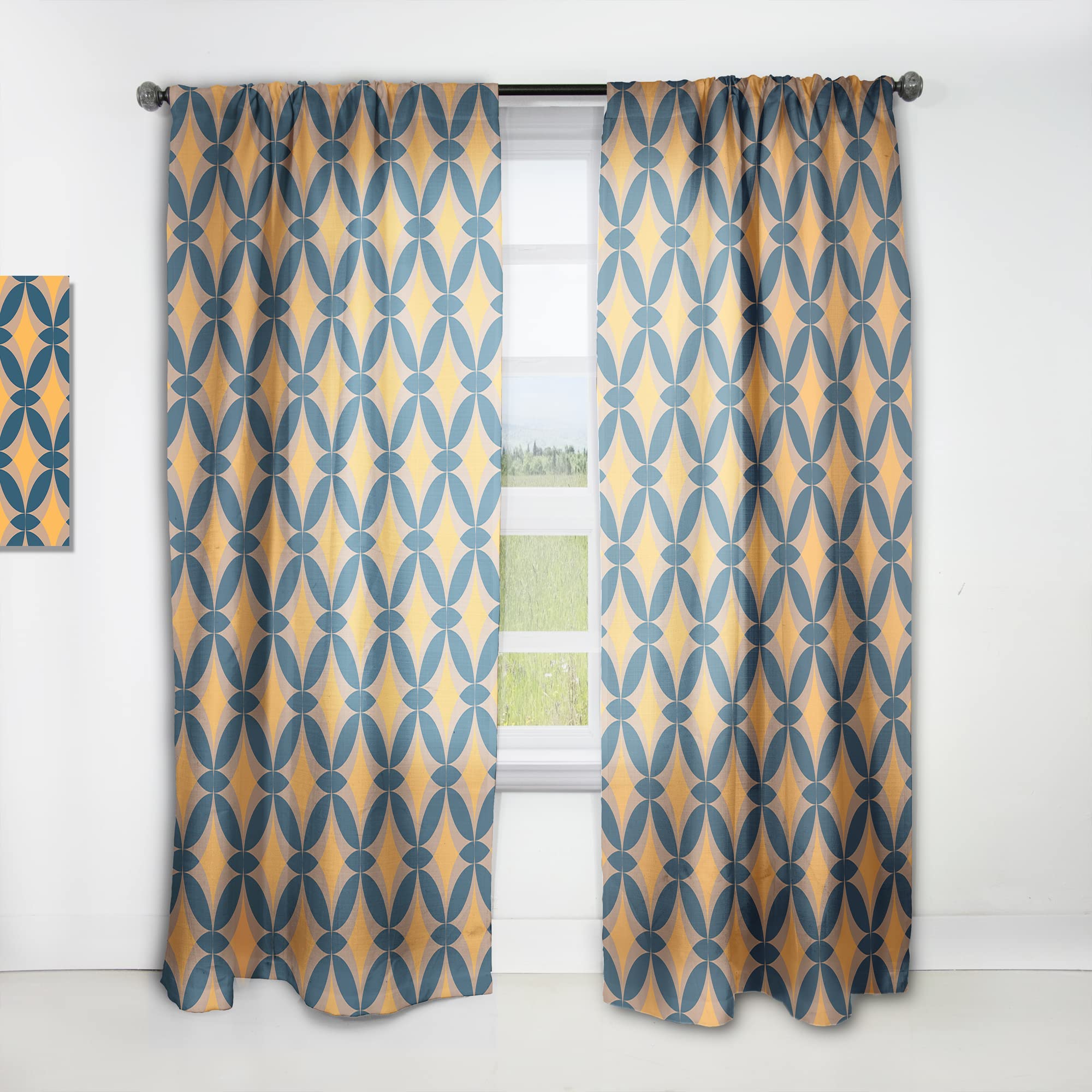DesignQ Abstract Retro Design III Thermal Insulated Curtains - Single Panel 52x108 Inches - Blackout Drapes for Bedroom & Living Room - Perfect for Home Decor, Privacy & Light Control