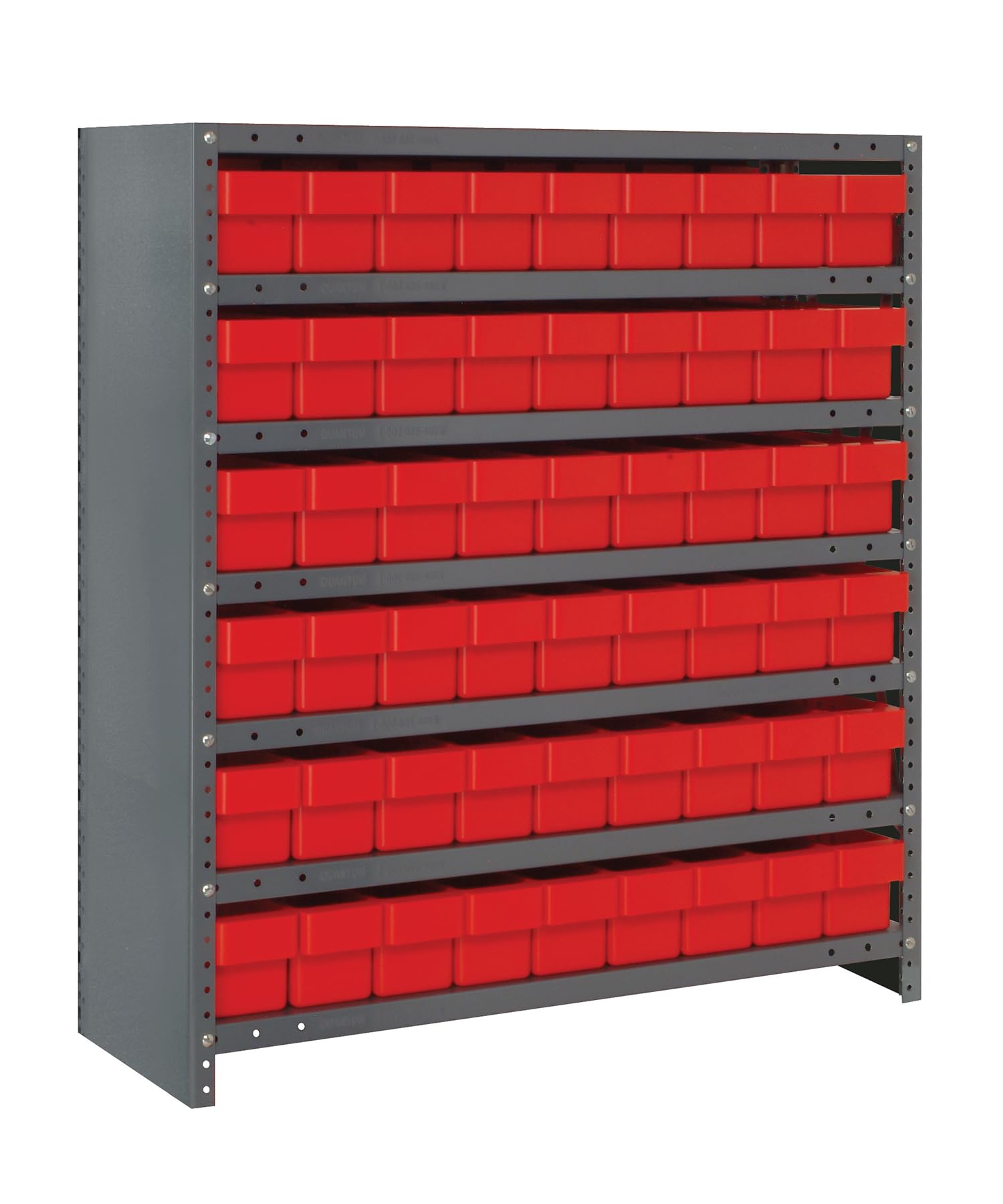 Quantum Storage Systems CL1839-604RD Heavy Duty Closed Shelving Unit with Super Tuff Euro Drawers - 54 QED604 Shelf Bins, 18