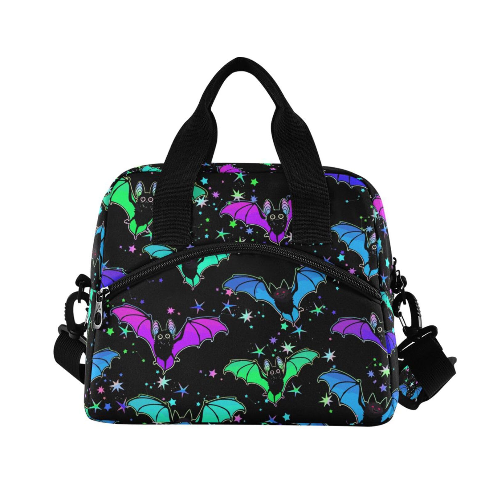Psychedelic Bat Print Insulated Lunch Bag for Women & Men - Reusable Tote with Adjustable Shoulder Straps for Work, School & Picnics | Cute Lunch Box for Office, College & Outdoor Activities