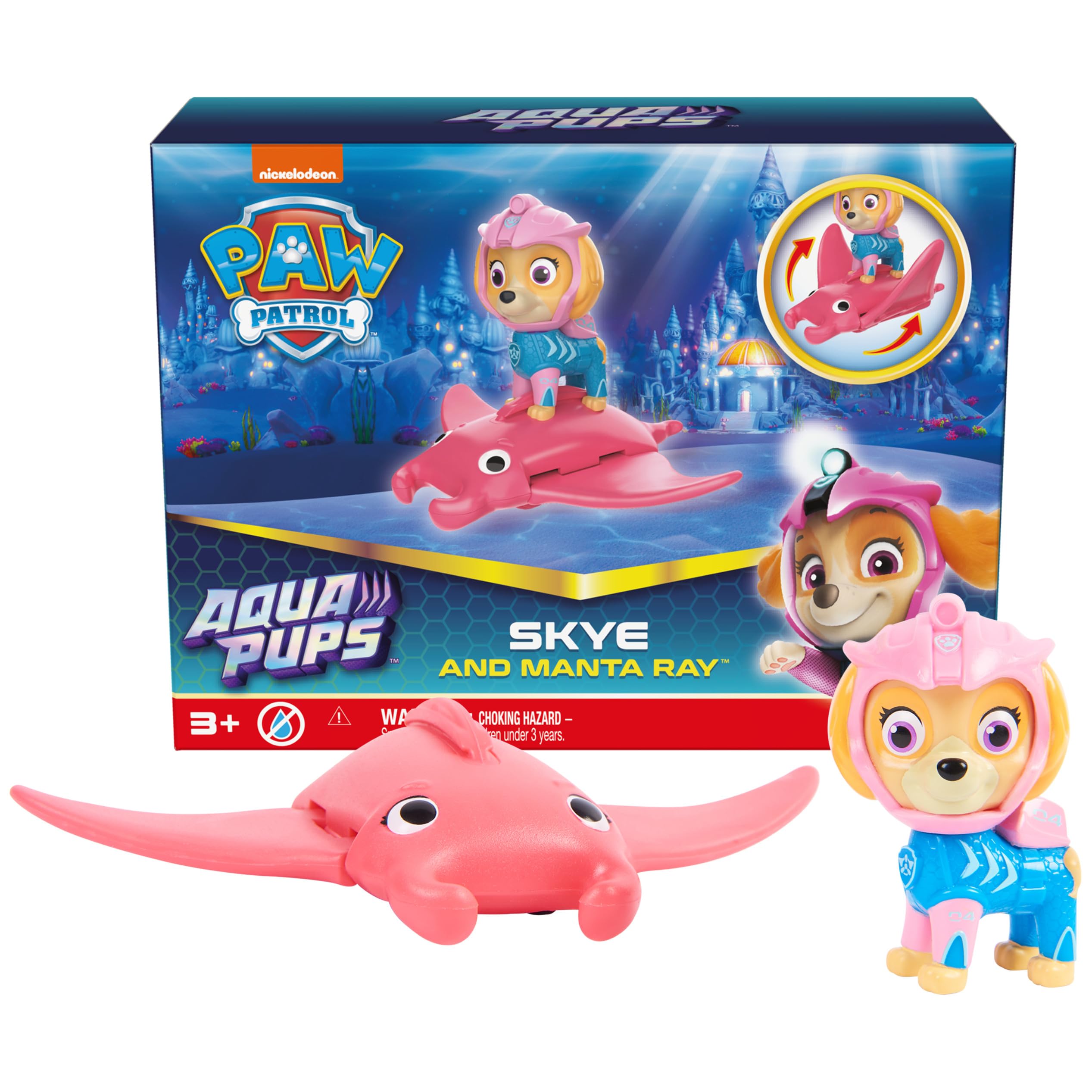 PAW Patrol Aqua Pups Skye & Manta Ray Action Figure Set - Kids Water Adventure Toys for Boys & Girls Ages 3+ | Perfect for Pool Play, Bathtime Fun & Ocean-Themed Imaginative Play