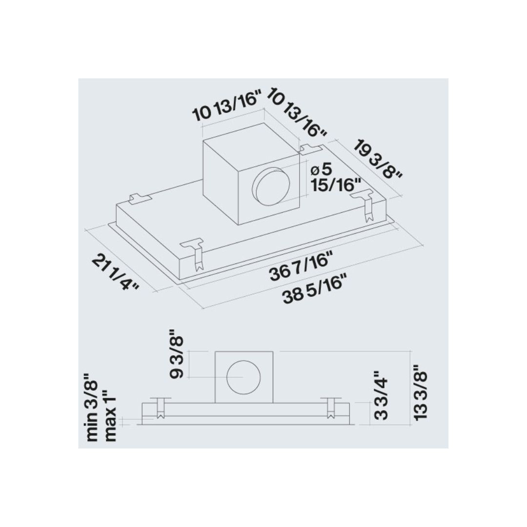 Falmec Nuvola 36 Inch 600 CFM Flush Mount Ceiling Range Hood - Stainless Steel with Color Options - Powerful Kitchen Ventilation for Smoke & Odor Removal - Perfect for Modern Open-Concept Kitchens & Cooking Areas